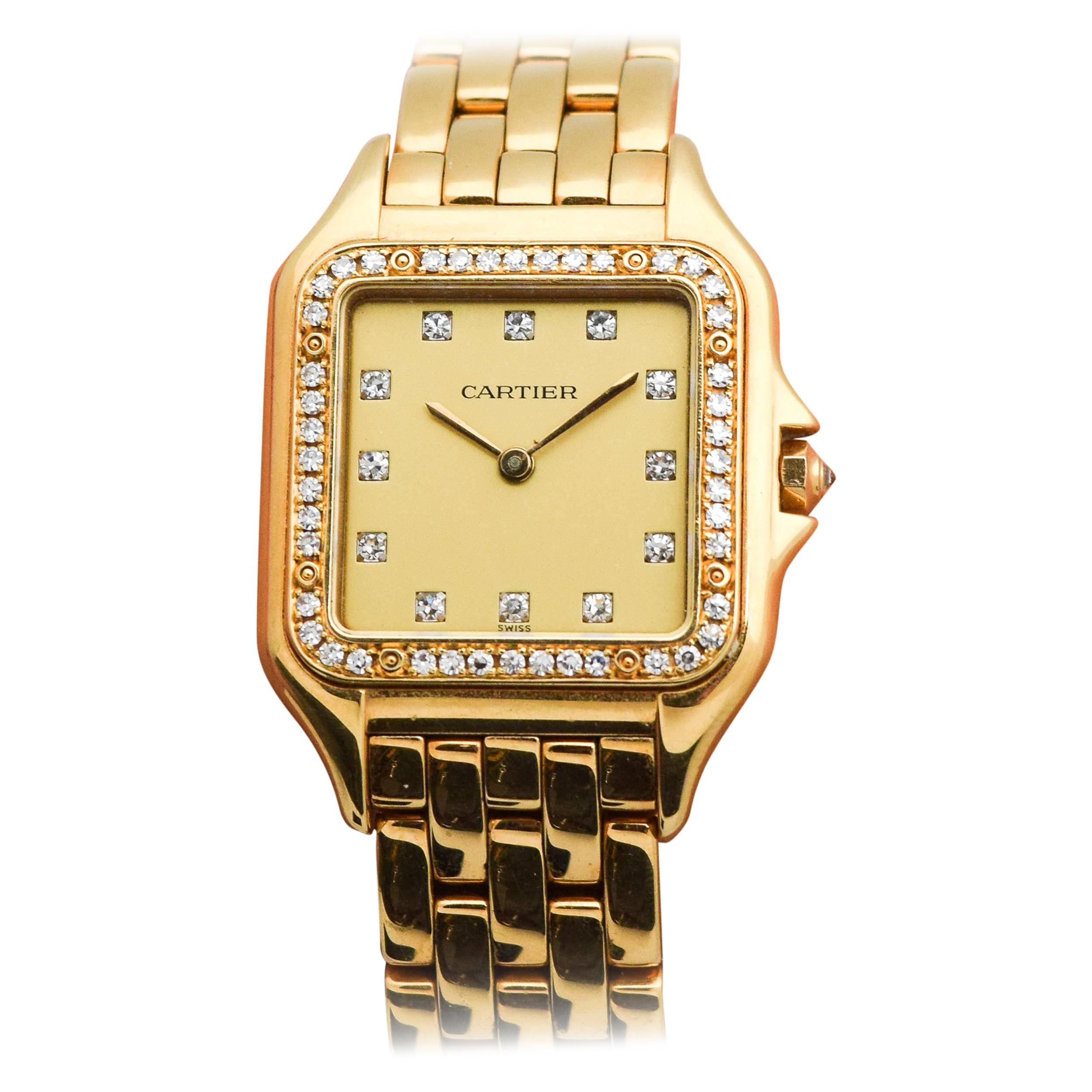 Cartier Panthere 18 Karat Gold and Diamonds Men's Sized Wristwatch, circa 1990s For Sale