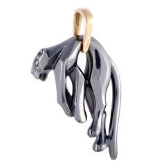 Cartier Panthere 18 Karat Gold and Silverium Hanging Black Panther Pendant