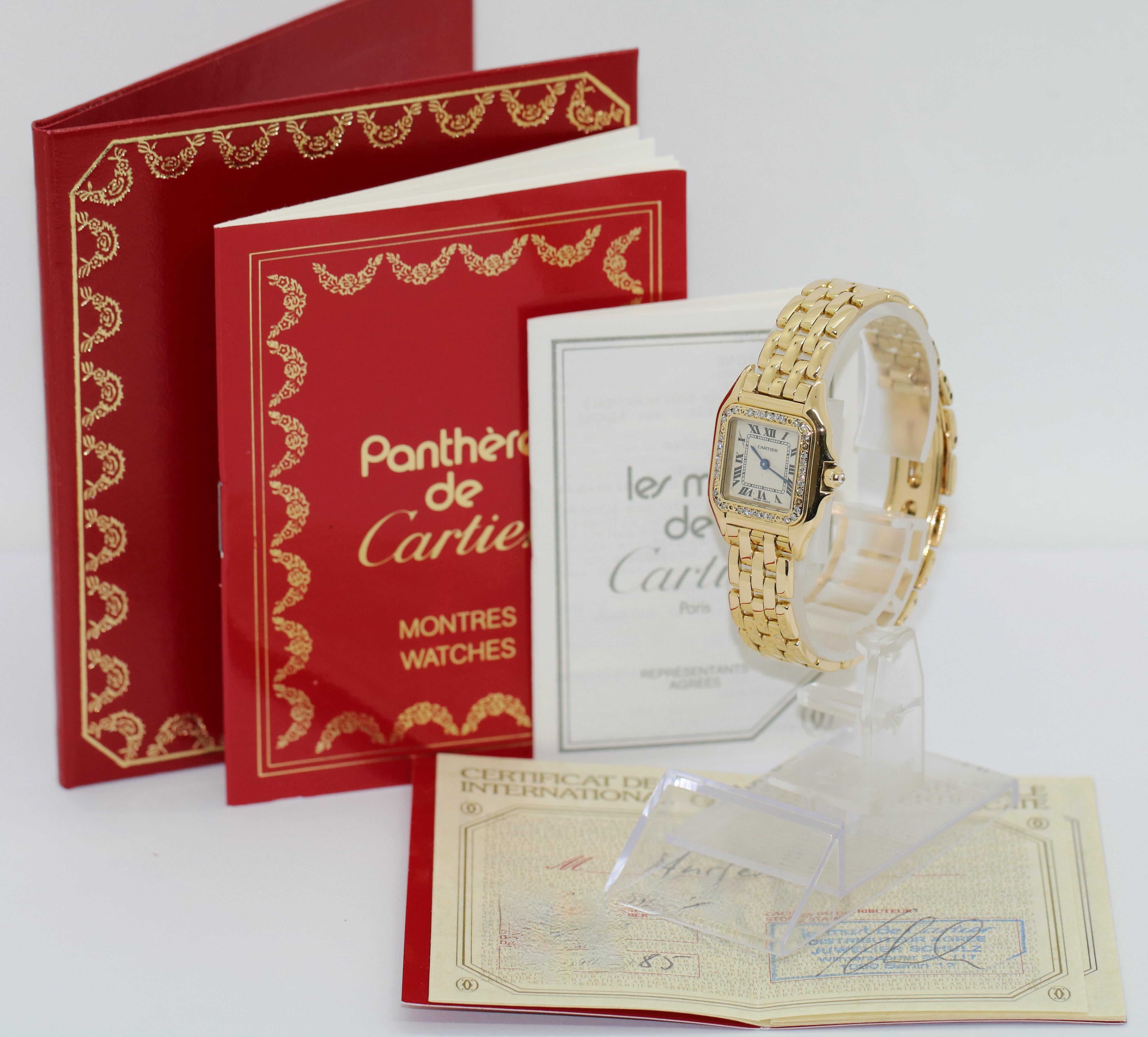 Cartier Panthère 18 Karat Gold Ladies Wrist Watch with Diamonds 4