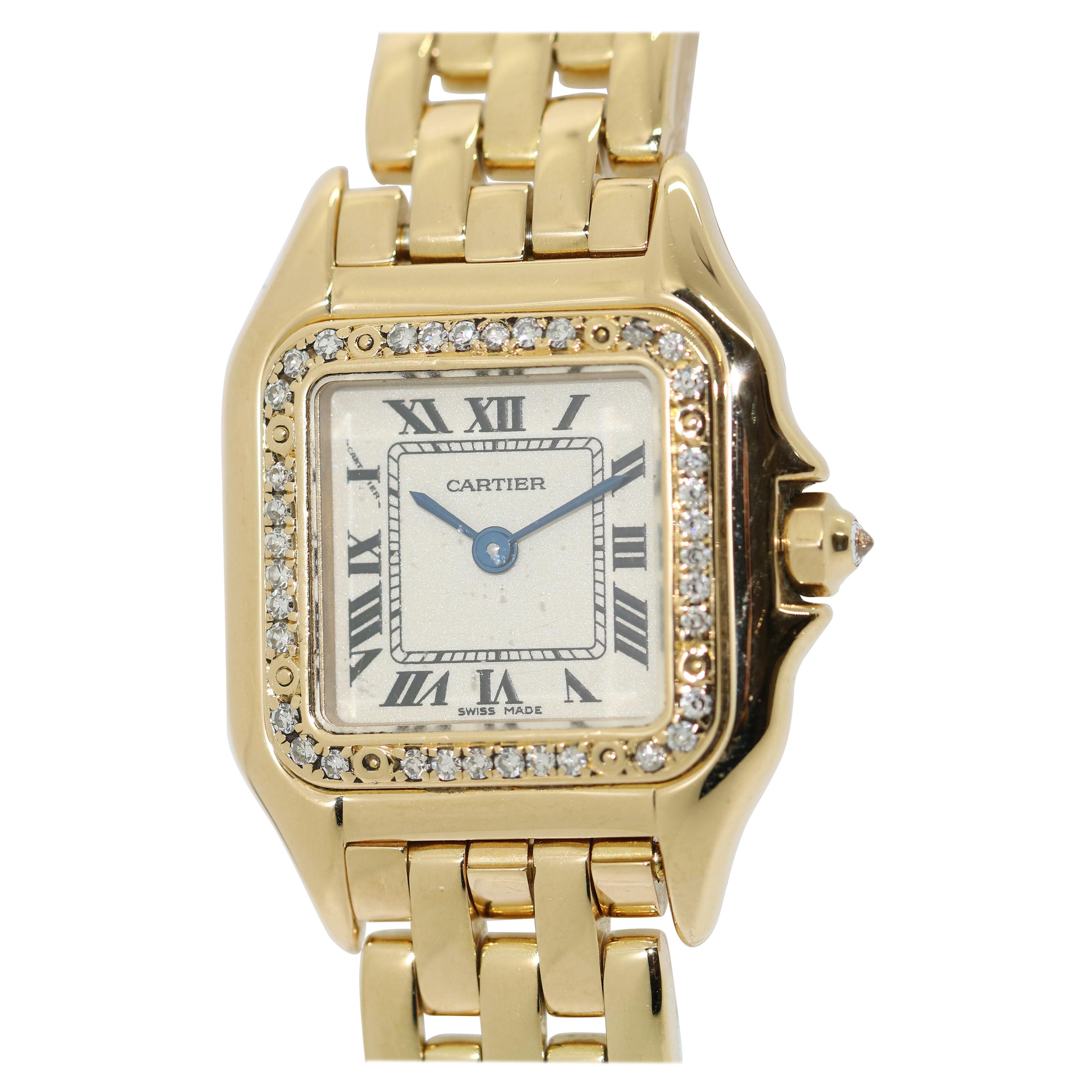 Cartier Panthère 18 Karat Gold Ladies Wrist Watch with Diamonds
