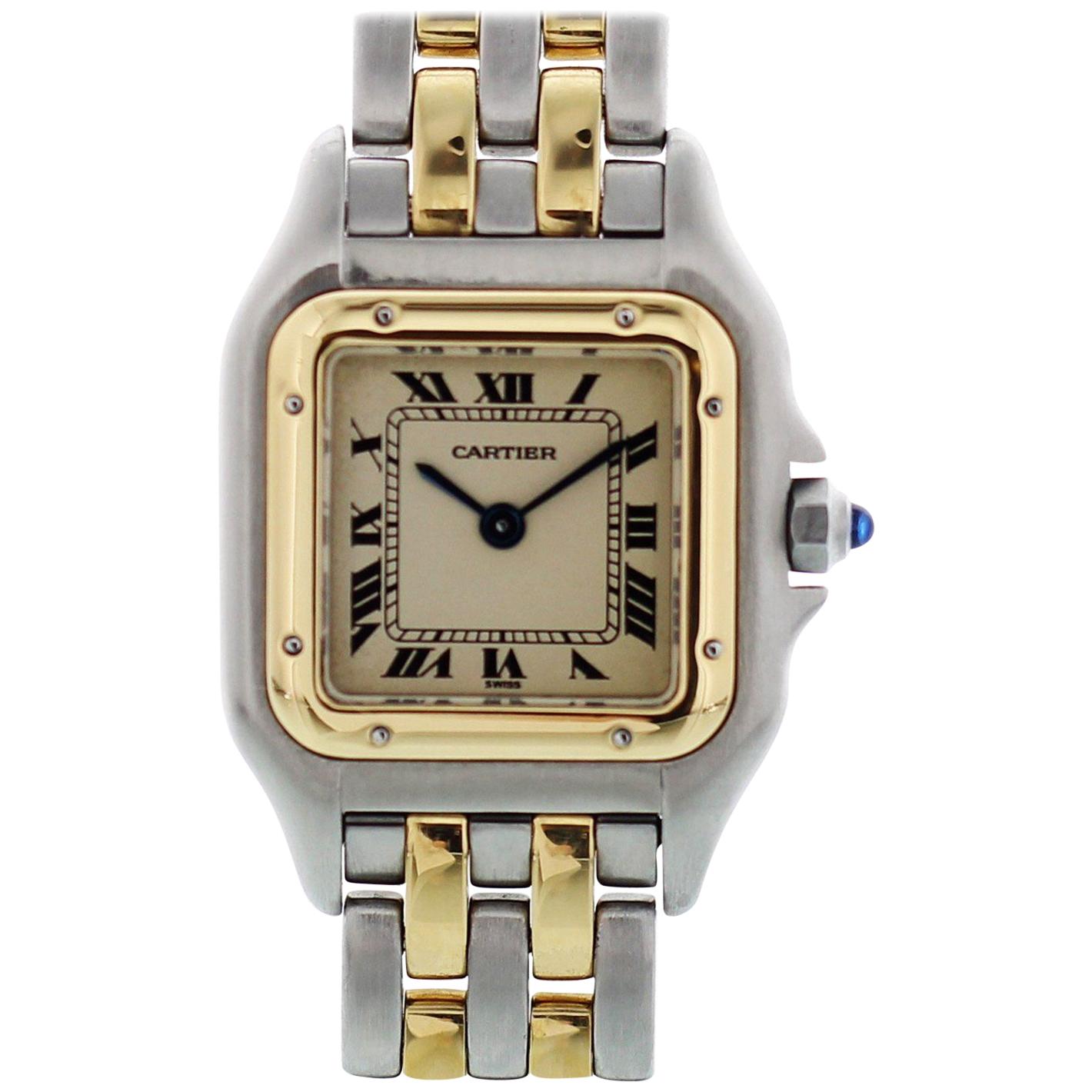 Cartier Panthere 18 Karat Yellow Gold and Steel Ladies Watch For Sale