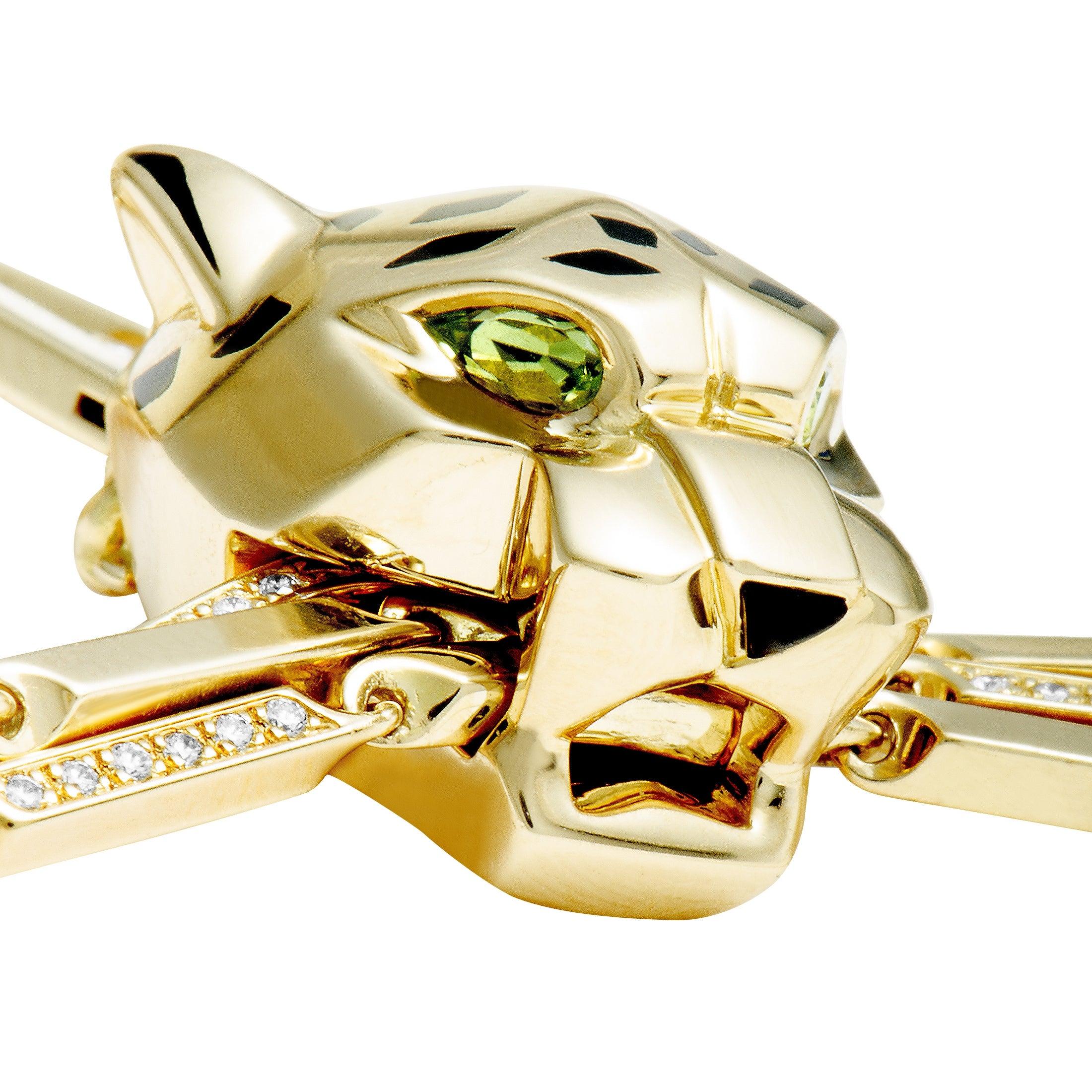 Cartier Panthère 18 Karat Yellow Gold Diamond Panther Pendant Necklace