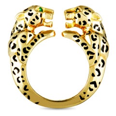 Cartier Panthère 18 Karat Yellow Gold Emerald and Enamel Bypass Ring