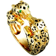 Cartier Panthère 18 Karat Yellow Gold Emerald and Enamel Bypass Ring