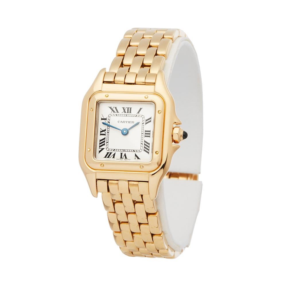 Reference: W5306
Manufacturer: Cartier
Model: Panthère
Age: Circa 1990's
Gender: Women's
Box and Papers: Box Only
Dial: White Roman
Glass: Sapphire Crystal
Movement: Quartz
Water Resistance: To Manufacturers Specifications
18K Yellow Gold
Buckle