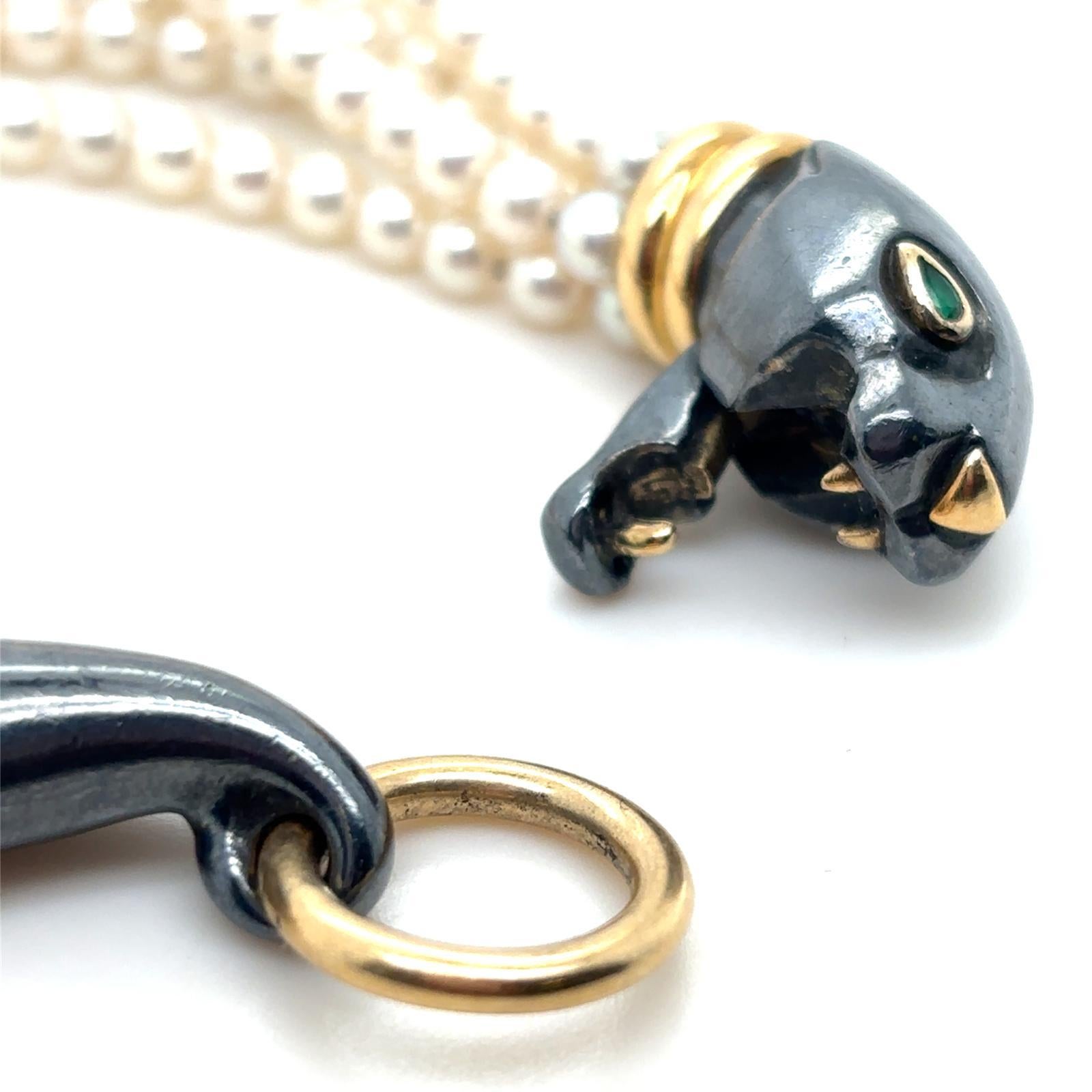 Cartier Panthère Bracciale in oro giallo 18 carati con perle di smeraldo e argento in vendita 4