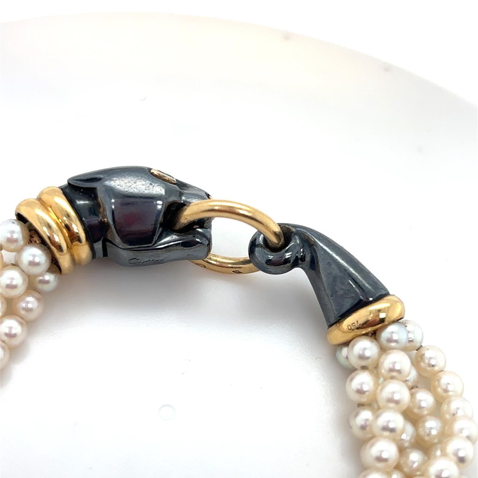 Cartier Panthère Bracciale in oro giallo 18 carati con perle di smeraldo e argento In condizioni buone in vendita a London, GB