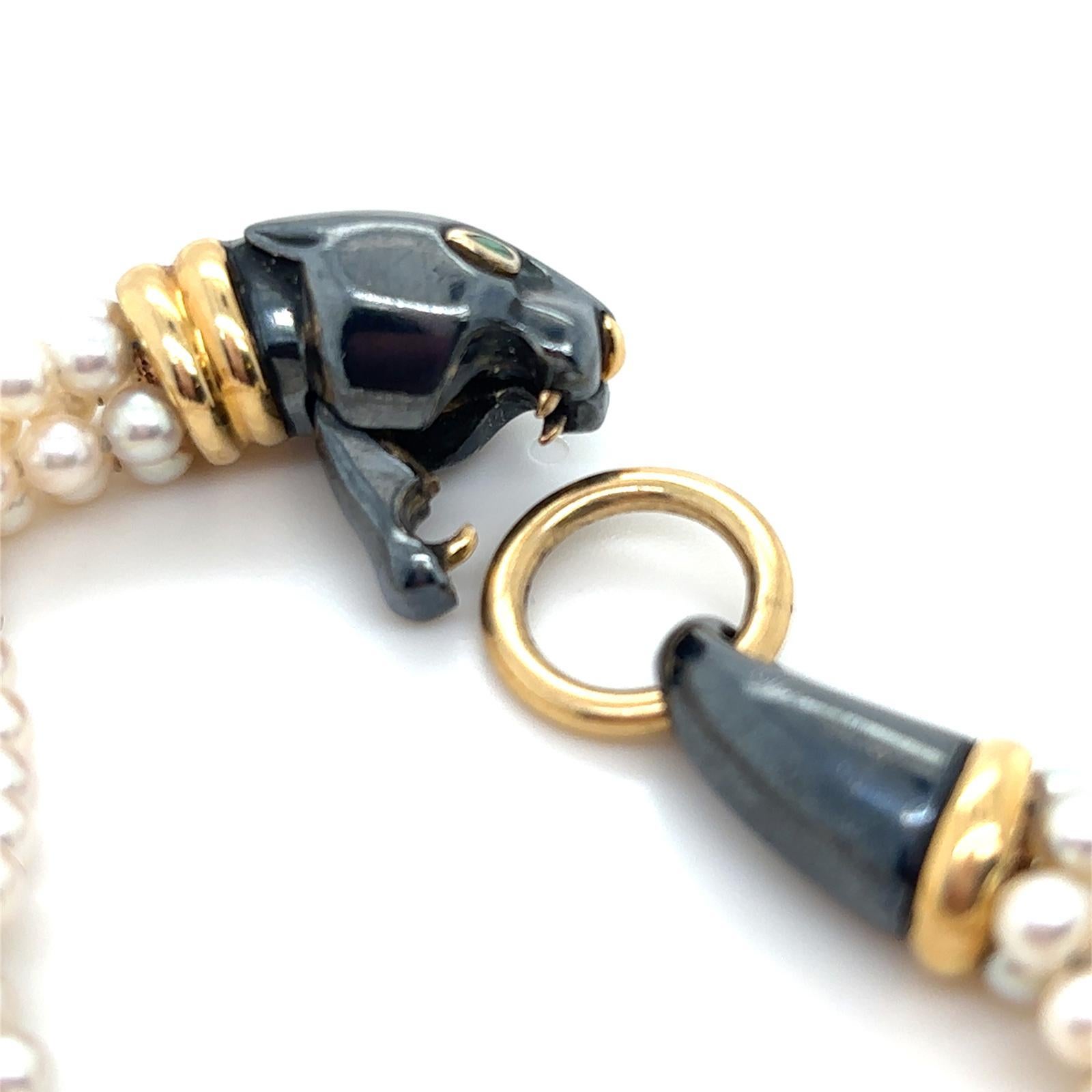 Cartier Panthère Bracciale in oro giallo 18 carati con perle di smeraldo e argento in vendita 2