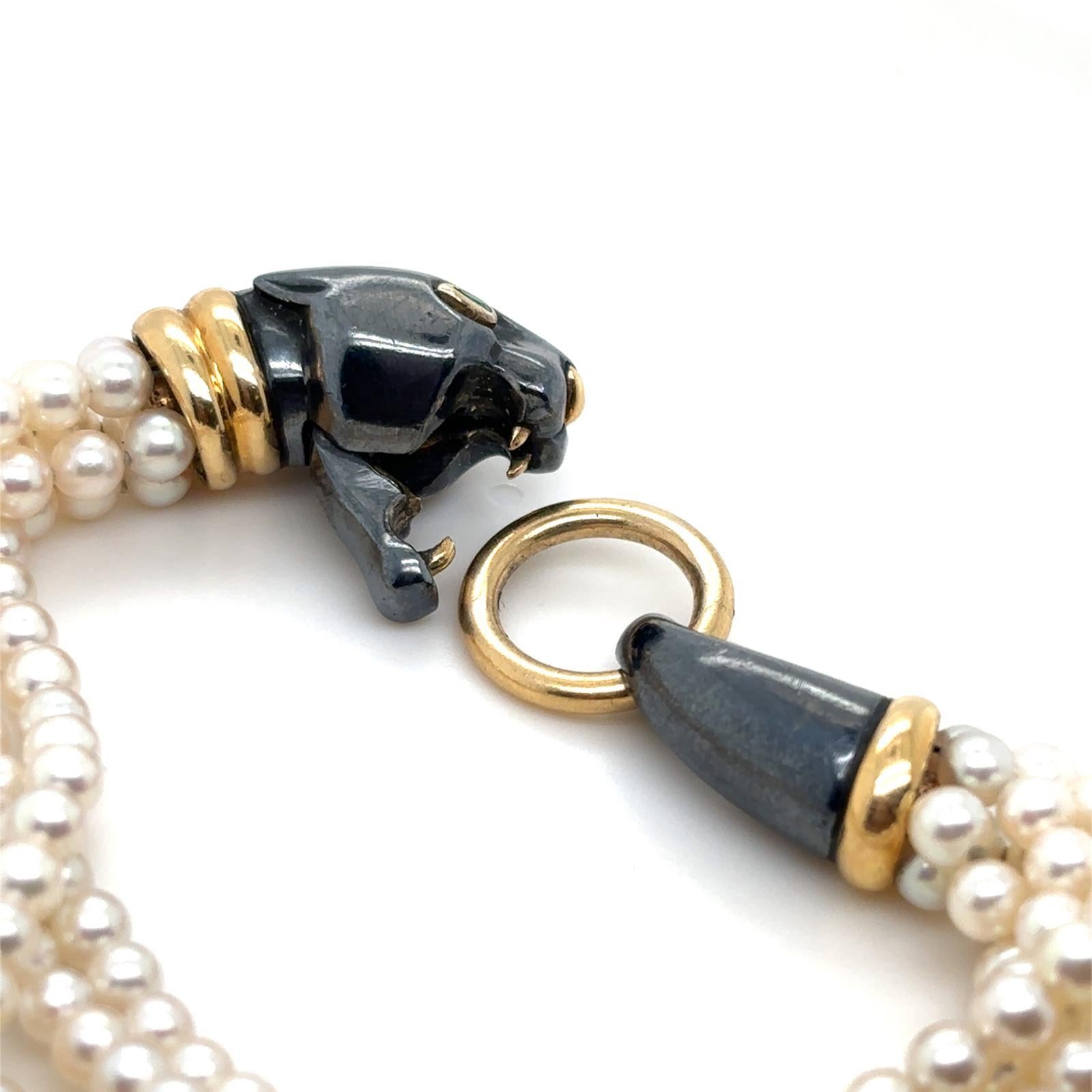 Cartier Panthère Bracciale in oro giallo 18 carati con perle di smeraldo e argento in vendita 3