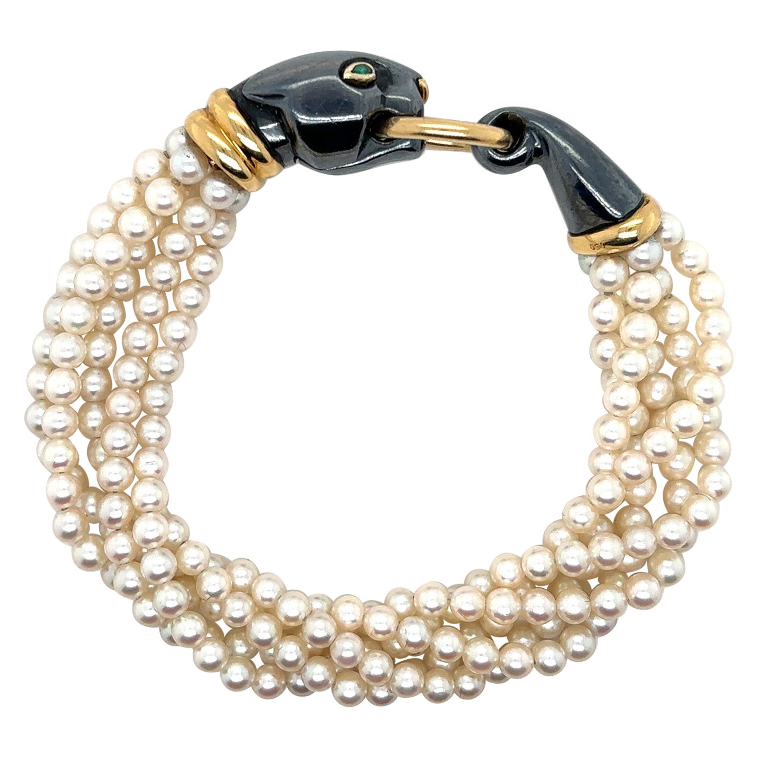 Cartier Panthère Bracciale in oro giallo 18 carati con perle di smeraldo e argento in vendita