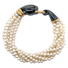Cartier Panthère 18 Karat Yellow Gold Silverium Emerald Pearl Bracelet