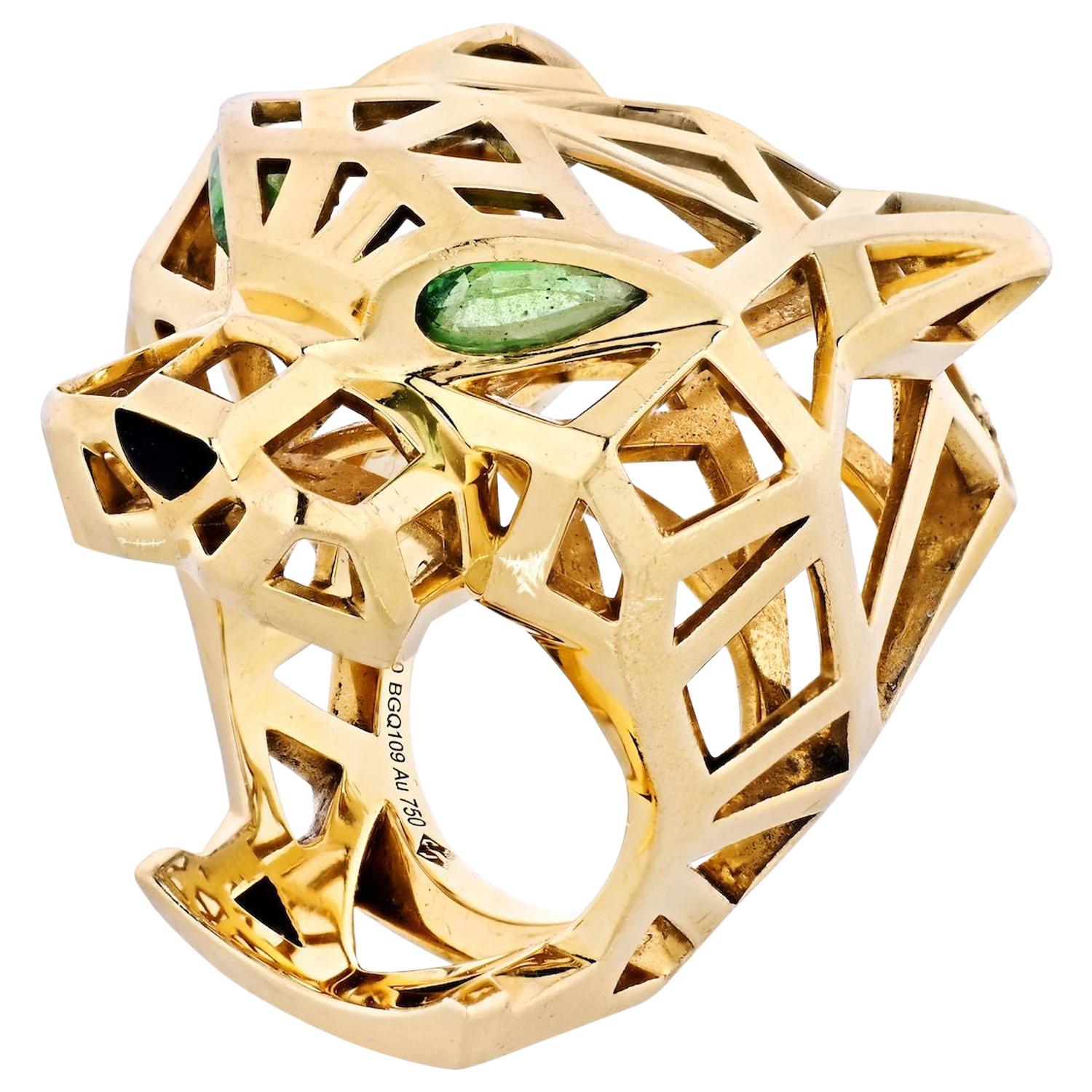 Cartier Panthere 18 Karat Yellow Gold Skeleton Ring For Sale