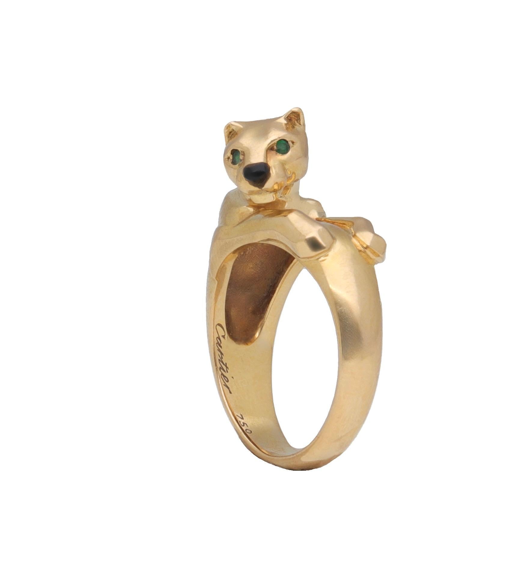 Moderne Cartier Panthere 18 Kt. Bague en or jaune avec émeraude Onix en vente