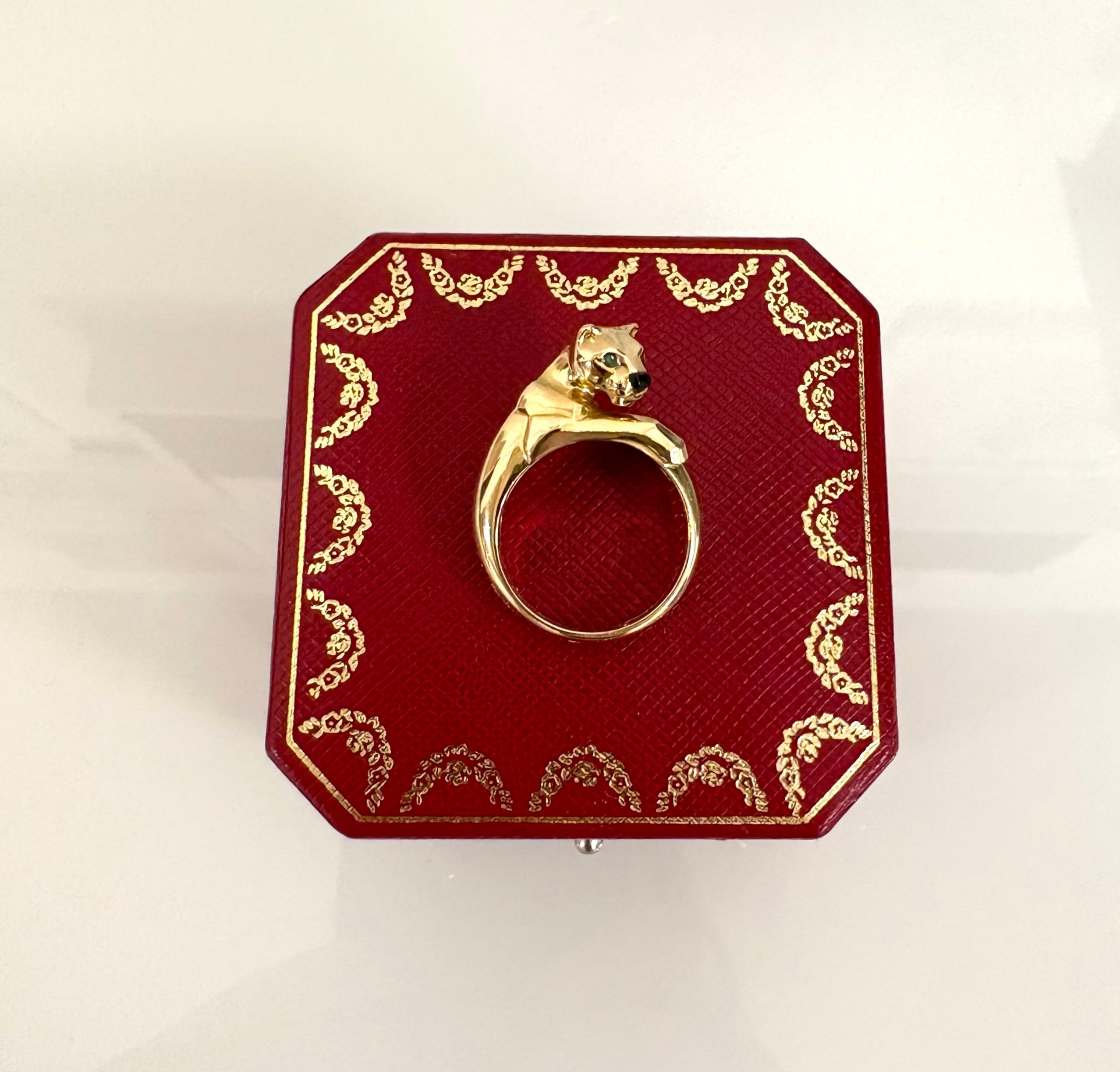 Cartier Panthere 18 Kt. Bague en or jaune avec émeraude Onix Bon état - En vente à Rome, IT