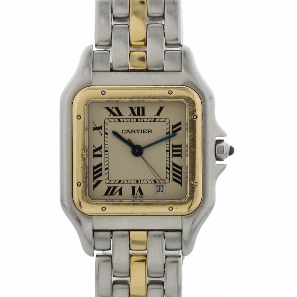 Contemporary Cartier Panthere 183949 3-Row Unisex Quartz Watch Cream Dial 18 Karat Two-Tone