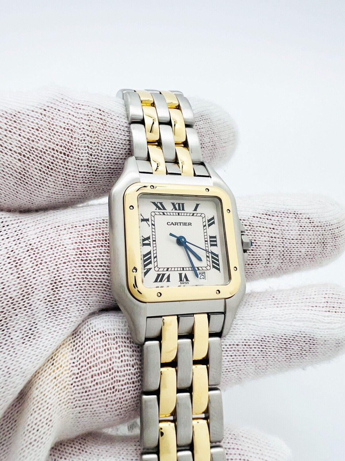 Cartier Panthere 187949 Two Row 18K Yellow Gold Stainless Midsize Box Paper In Excellent Condition In San Diego, CA