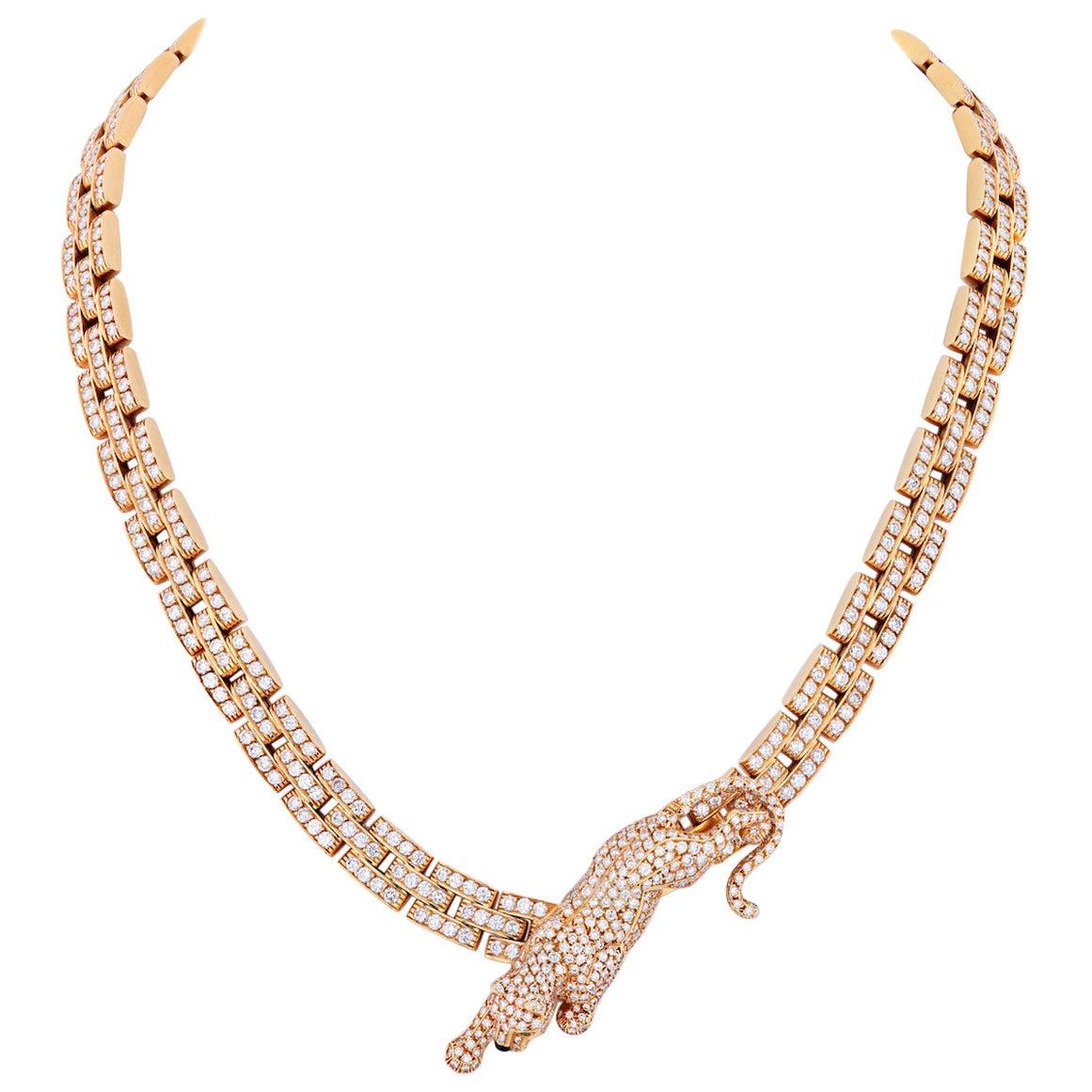 Collier Cartier Panthère en or 18K avec 20::00cts de diamants:: émeraudes et onyx Maillon