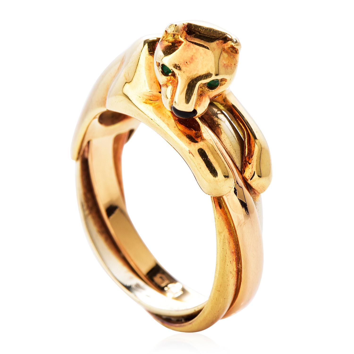Modern Cartier Panthere 18K Gold 3 Row Trinity French Ring