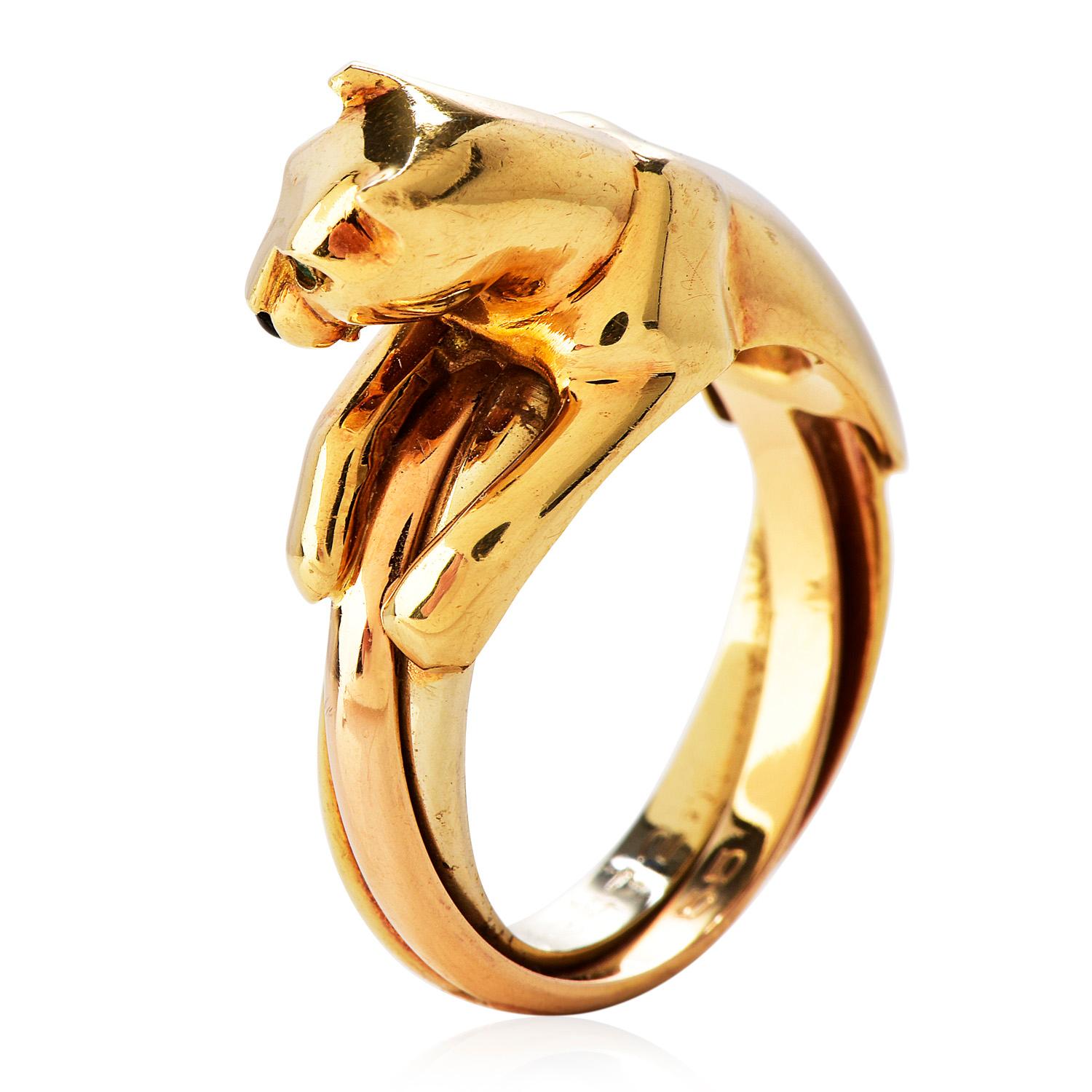 Modern Cartier Panthere 18K Gold 3 Row Trinity French Ring