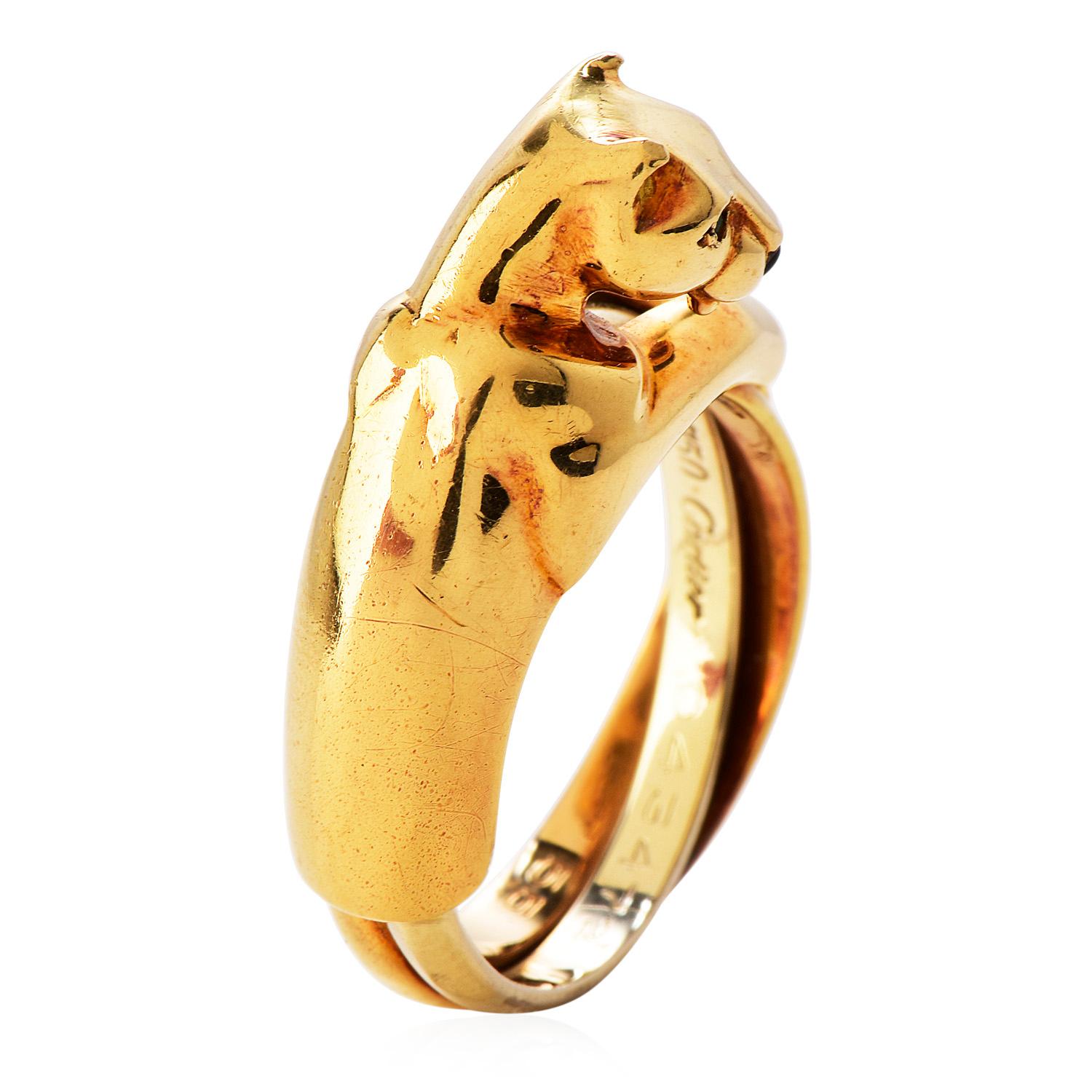 Cartier Panthere 18K Gold 3 Row Trinity French Ring In Excellent Condition In Miami, FL