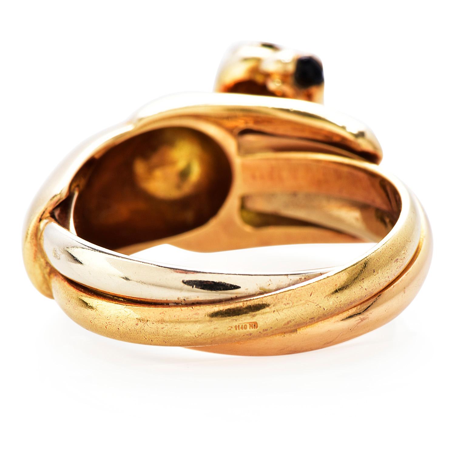 Women's or Men's Cartier Panthere 18K Gold 3 Row Trinity French Ring