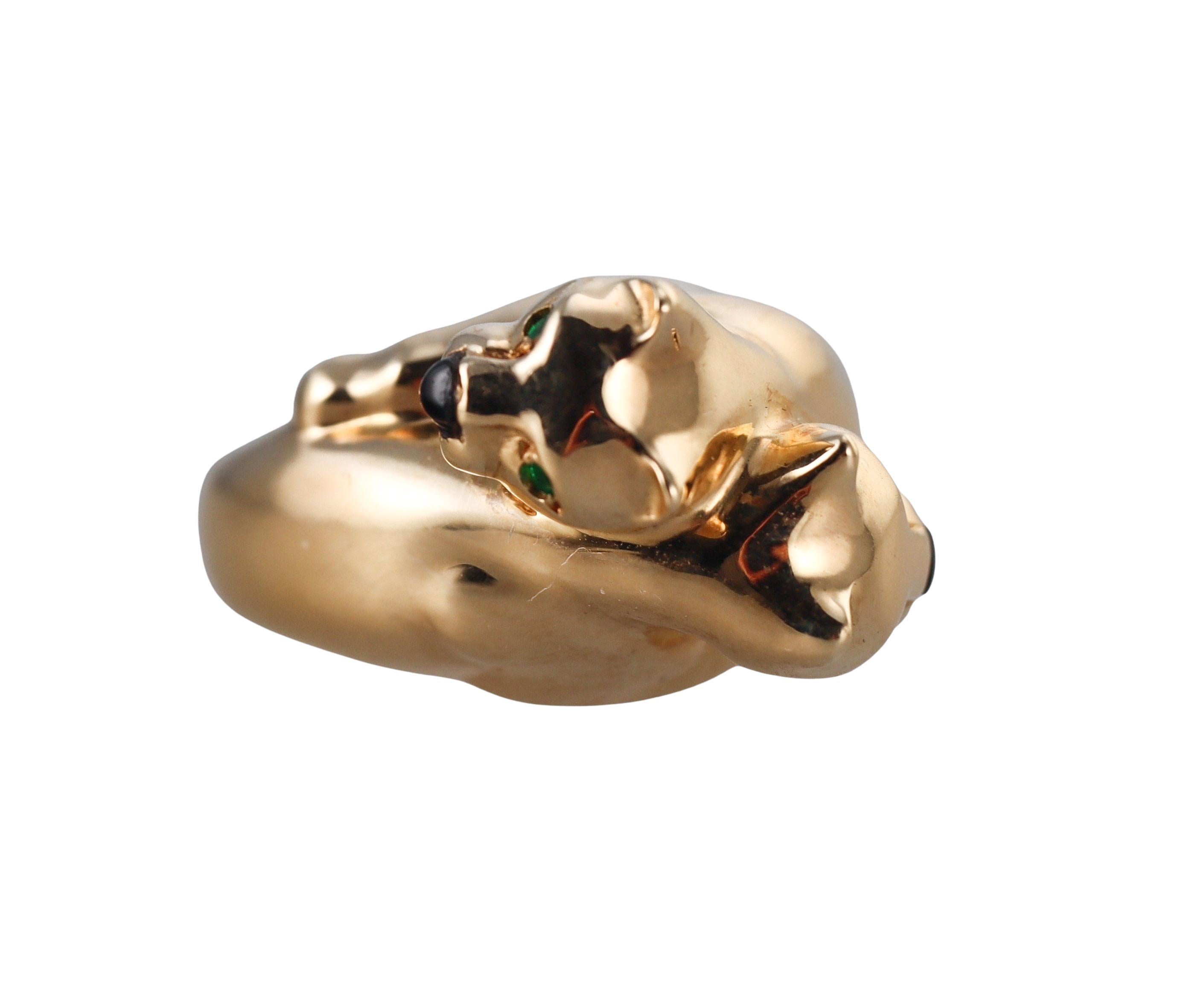 Cartier Panthere 18k Gold Emerald Onyx Bypass Ring 1