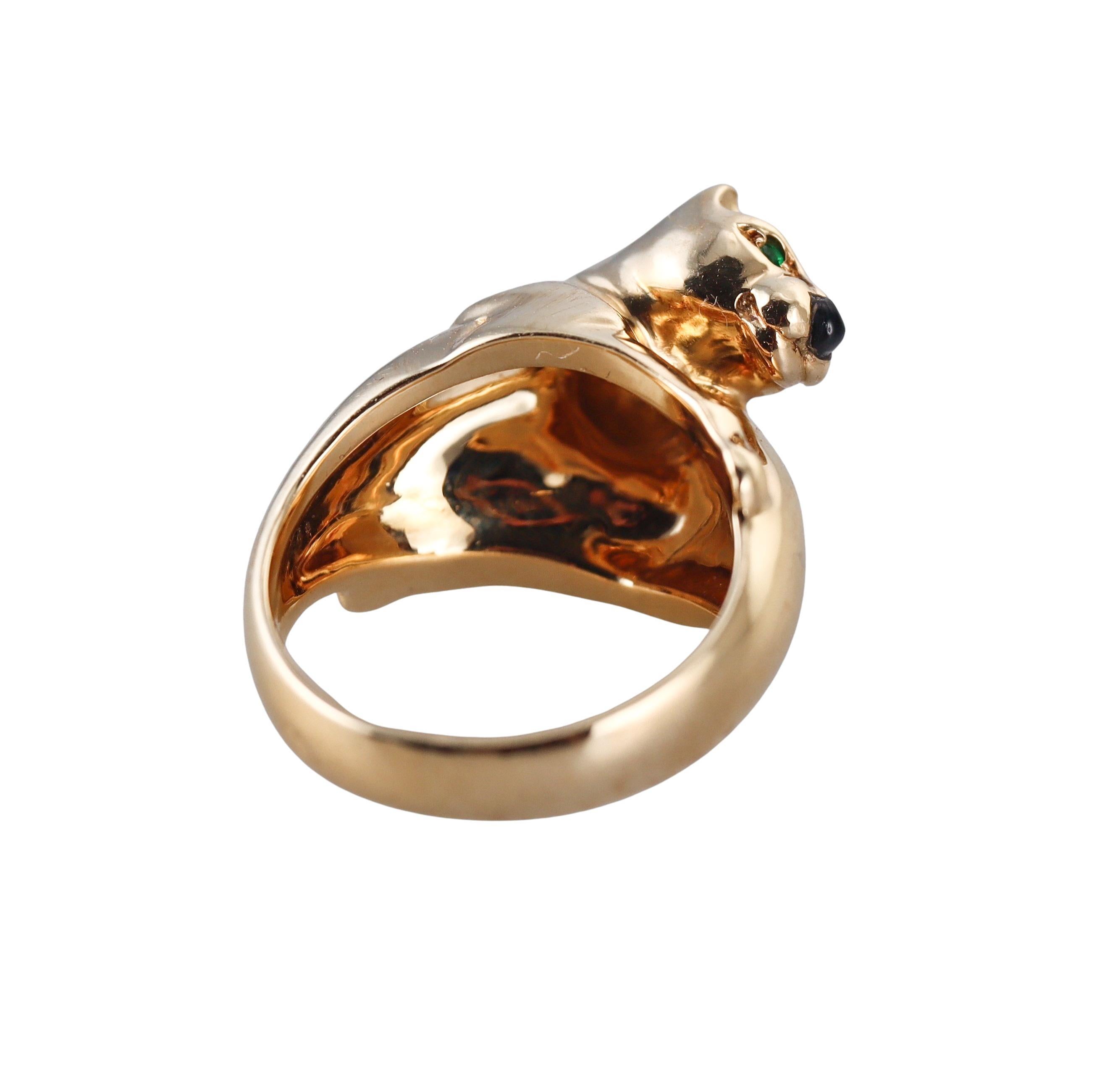 Cartier Panthere 18k Gold Emerald Onyx Bypass Ring 2