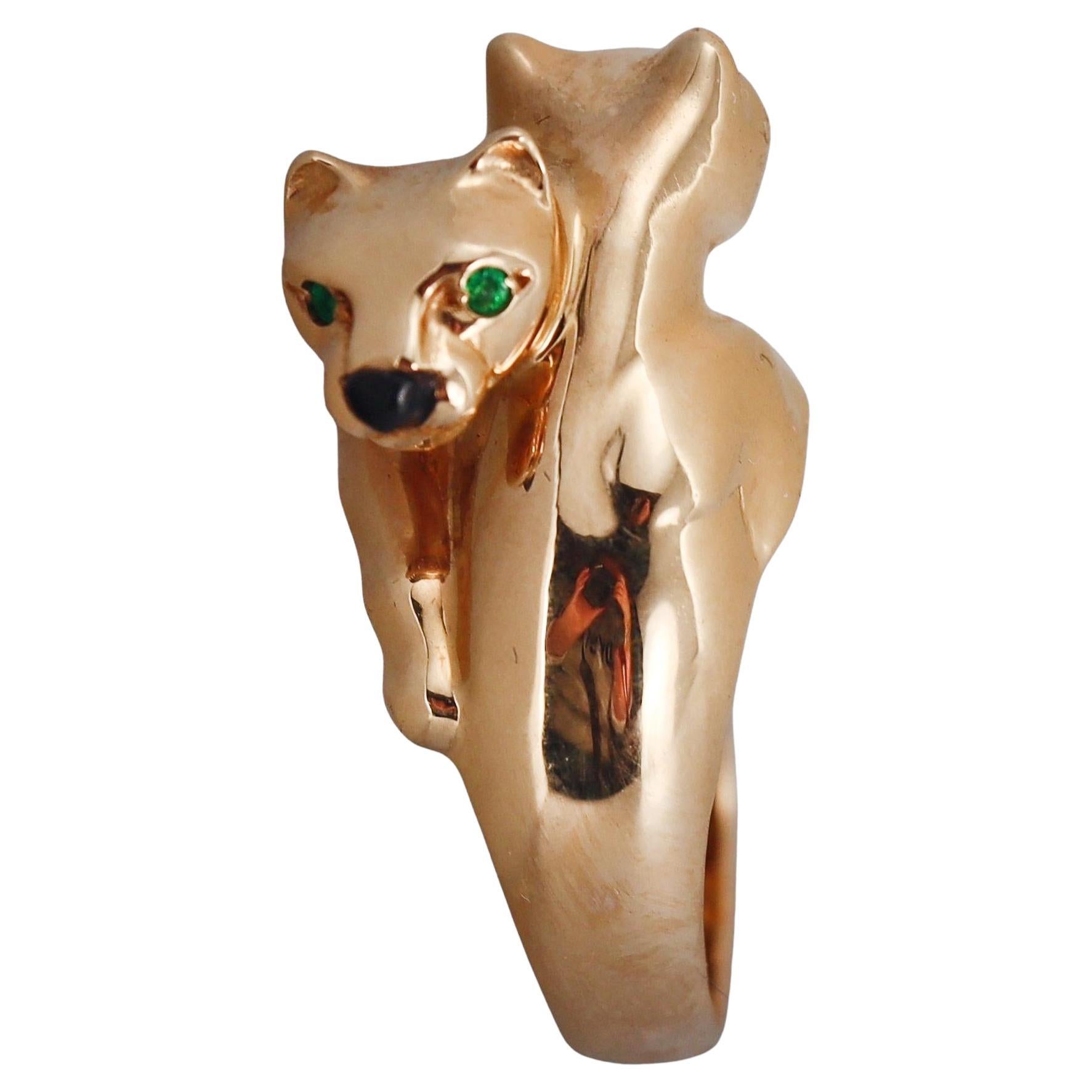 Cartier Panthere 18k Gold Emerald Onyx Bypass Ring