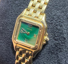 Cartier Panthère 18k Gold Ladies Malachite Gemstone Dial Quartz Watch