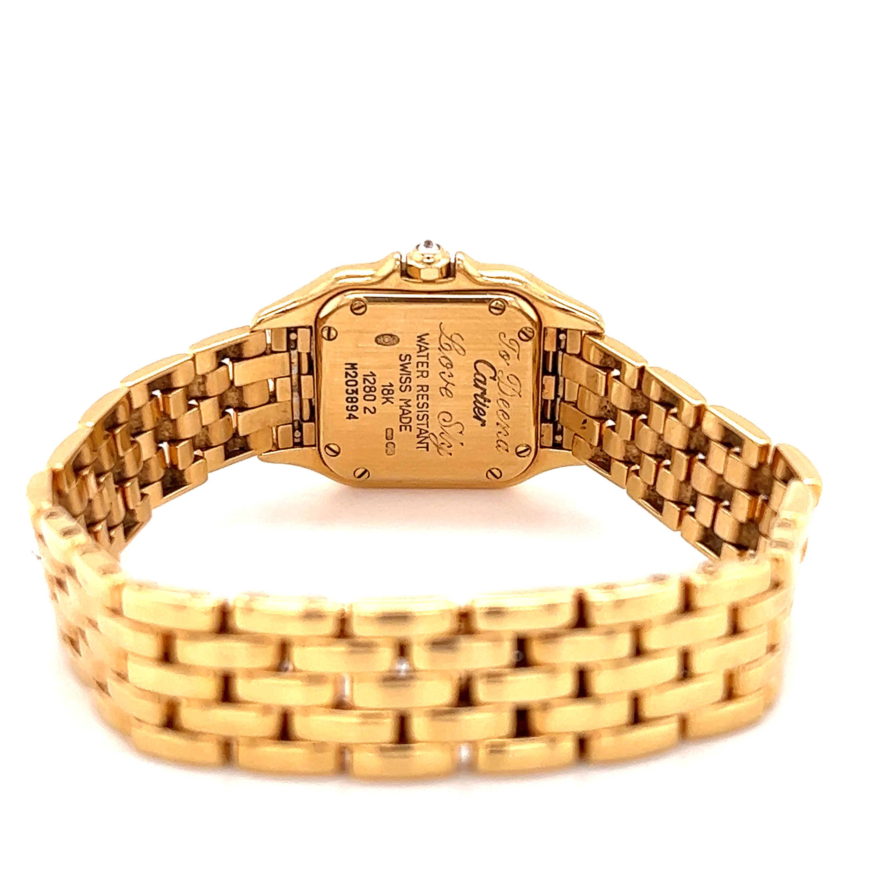 Retro Cartier Panthère 18k Gold Ladies Malachite Gemstone Dial Quartz Watch