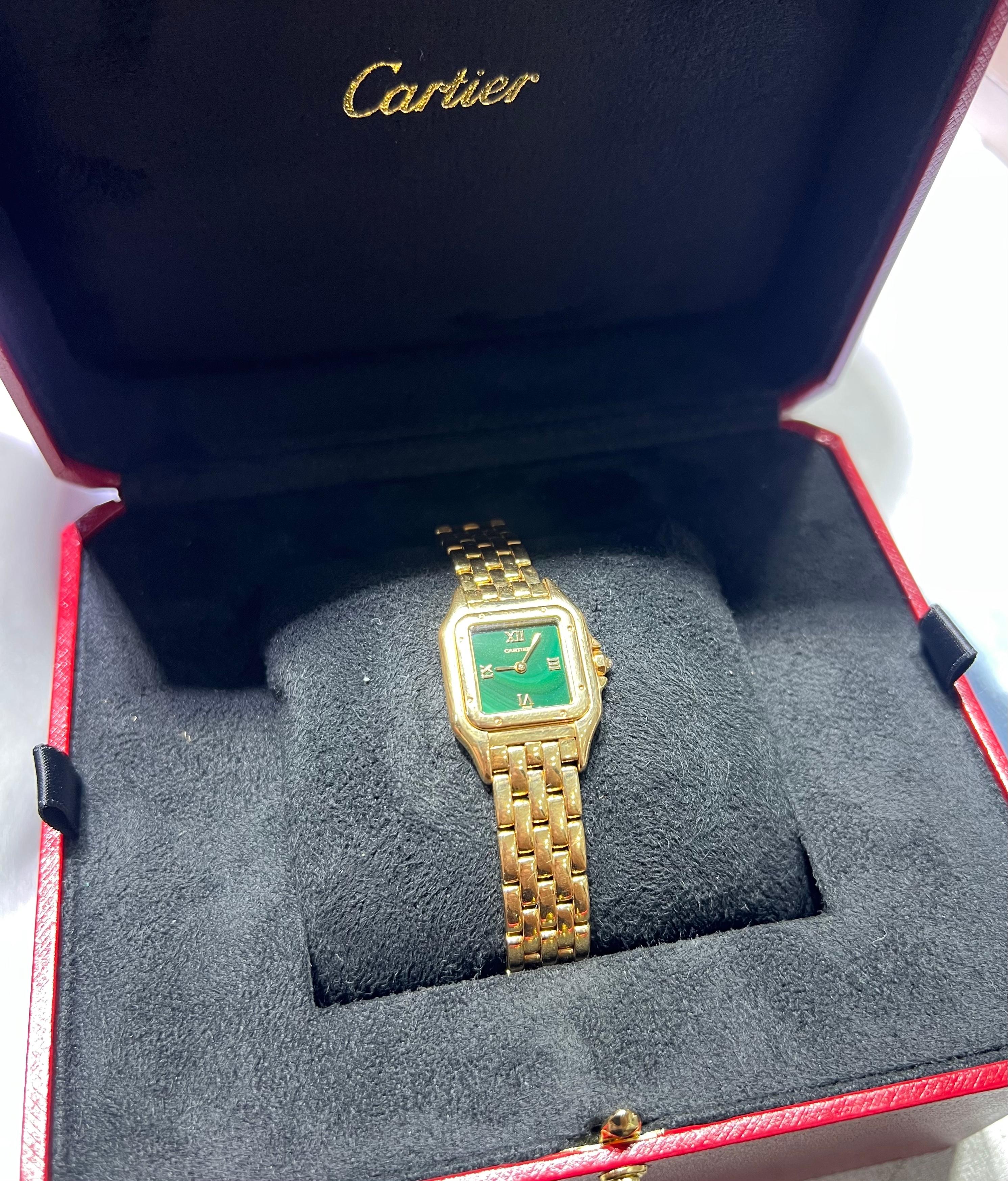 Square Cut Cartier Panthère 18k Gold Ladies Malachite Gemstone Dial Quartz Watch