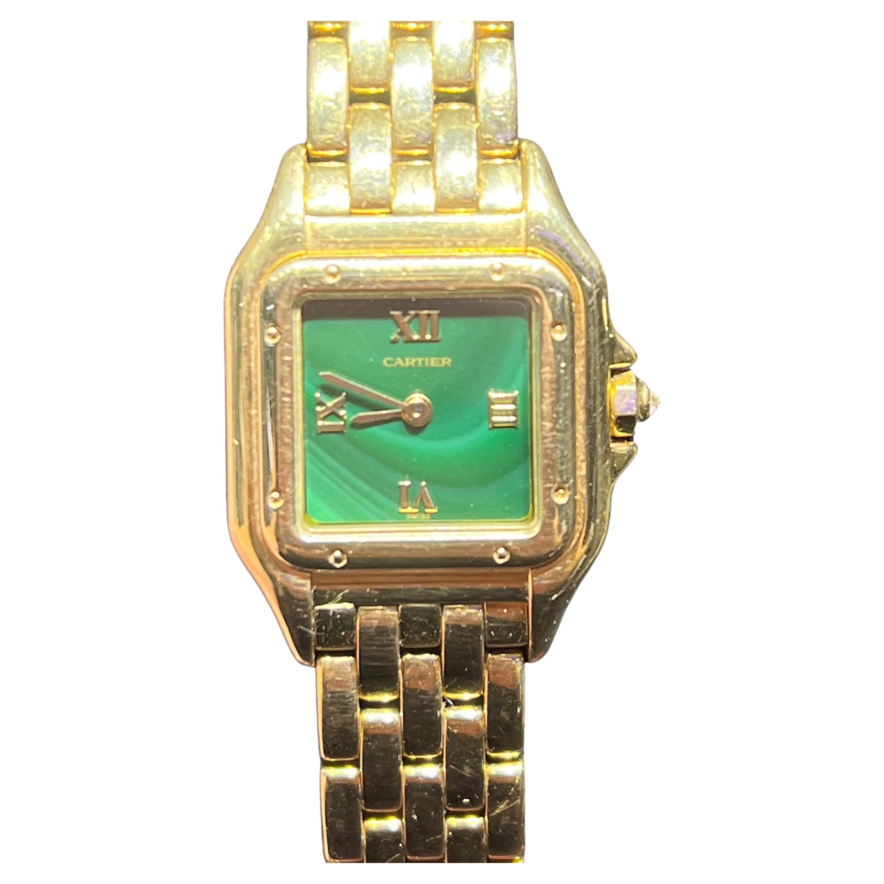 Cartier Panthère 18k Gold Ladies Malachite Gemstone Dial Quartz Watch
