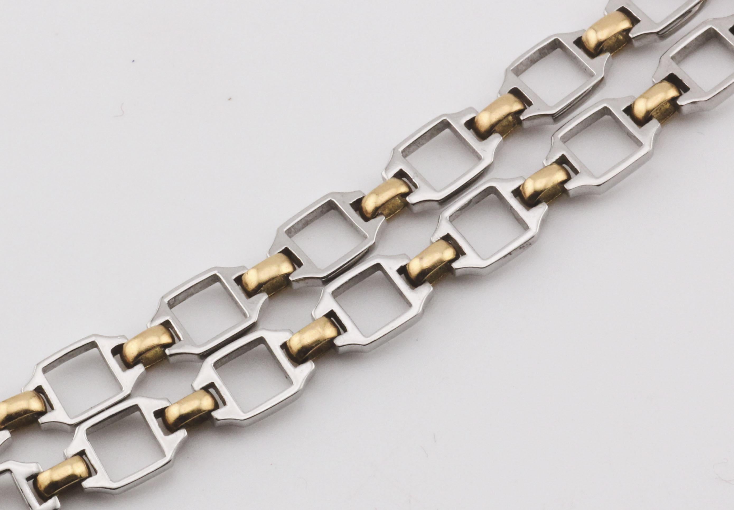 Cartier Panthere 18k Gold Silber Silberium Anhänger mit Santos Stahl Gold Lange Halskette 1