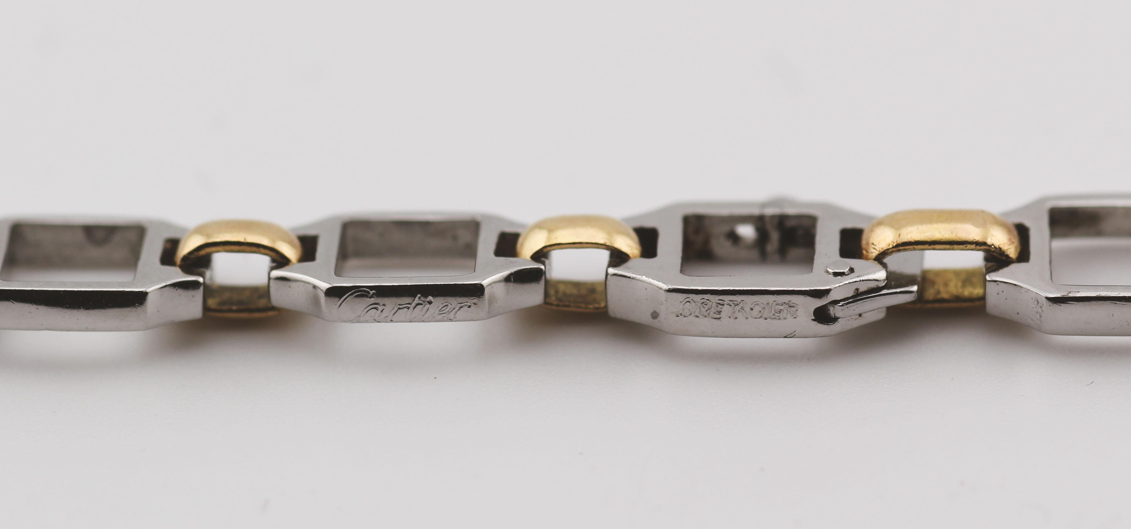 Cartier Panthere 18k Gold Silber Silberium Anhänger mit Santos Stahl Gold Lange Halskette 3