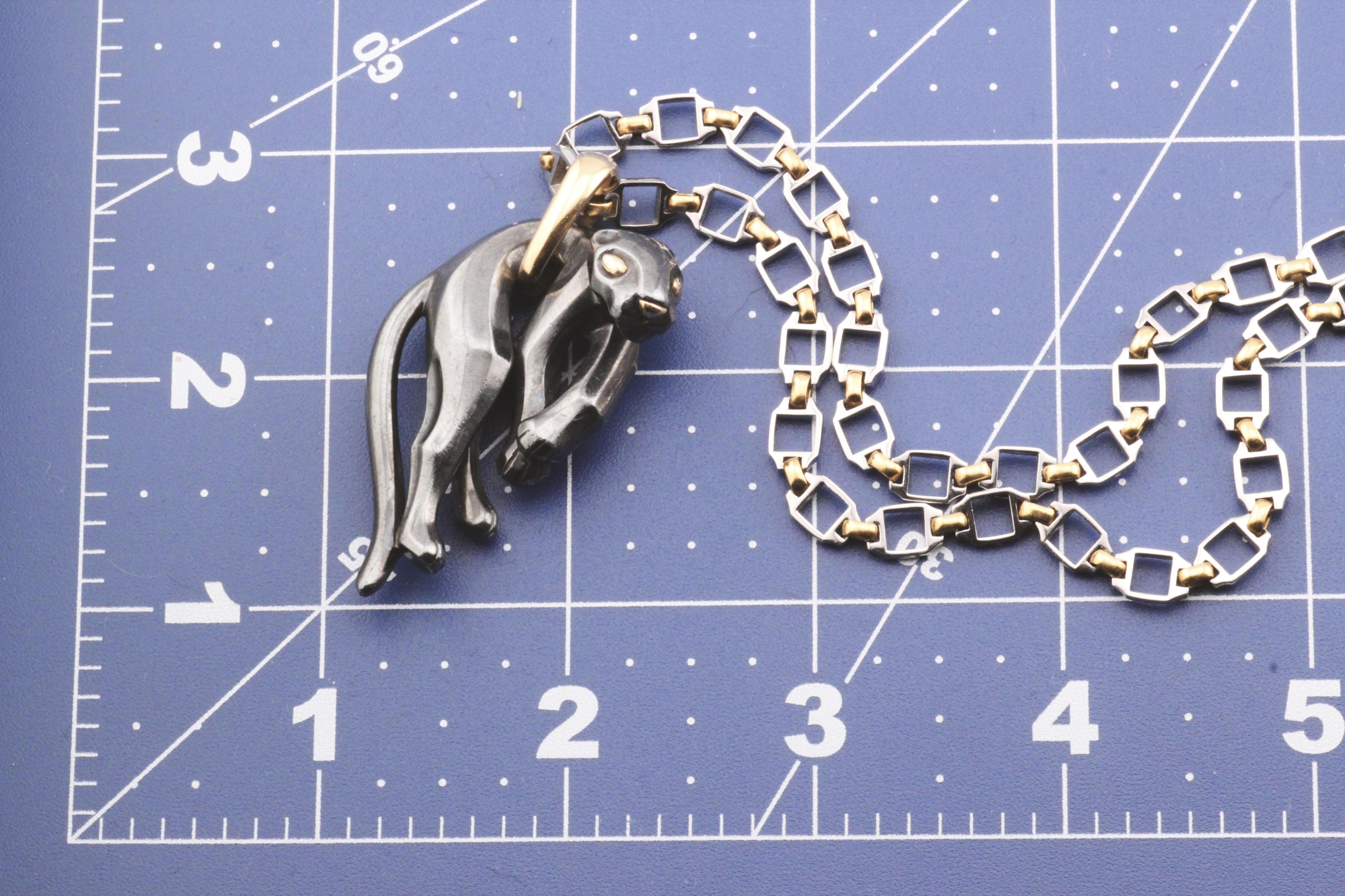 Cartier Panthere 18k Gold Silber Silberium Anhänger mit Santos Stahl Gold Lange Halskette 4