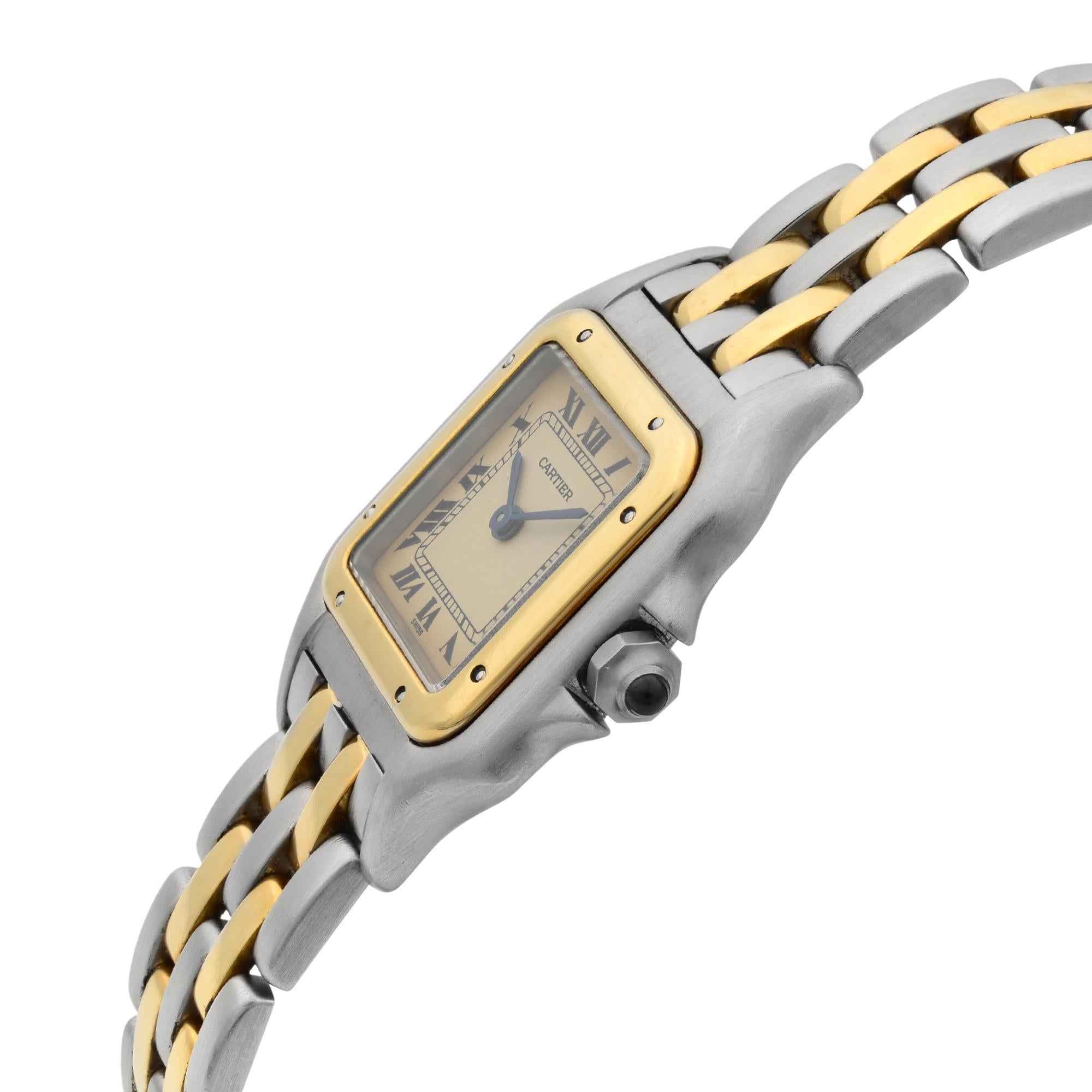 Cartier Panthere 18 Karat Gold Steel Ivory Dial Quartz Ladies Watch W25029B6 In Fair Condition In New York, NY