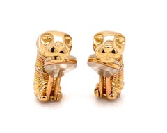 Cartier Panthere 18k Tri-Color Gold Clip On Huggie Earrings with Service Paper