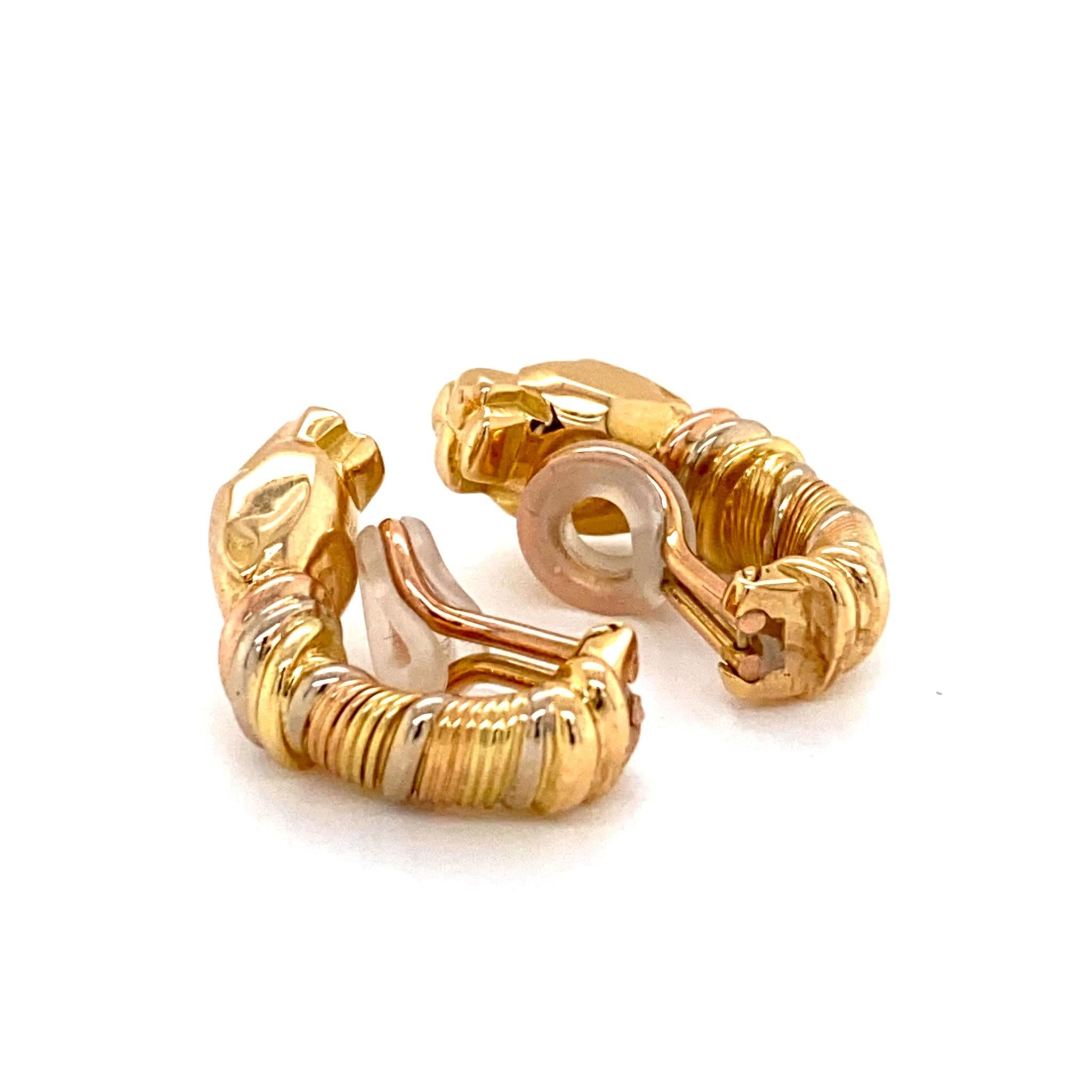 Cartier Clips d'oreilles panthère en or tricolore 18 carats avec papier en vente 3