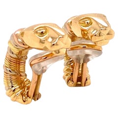 Cartier Panthere 18k Tri-Color Gold Clip On Huggie Earrings with Paper