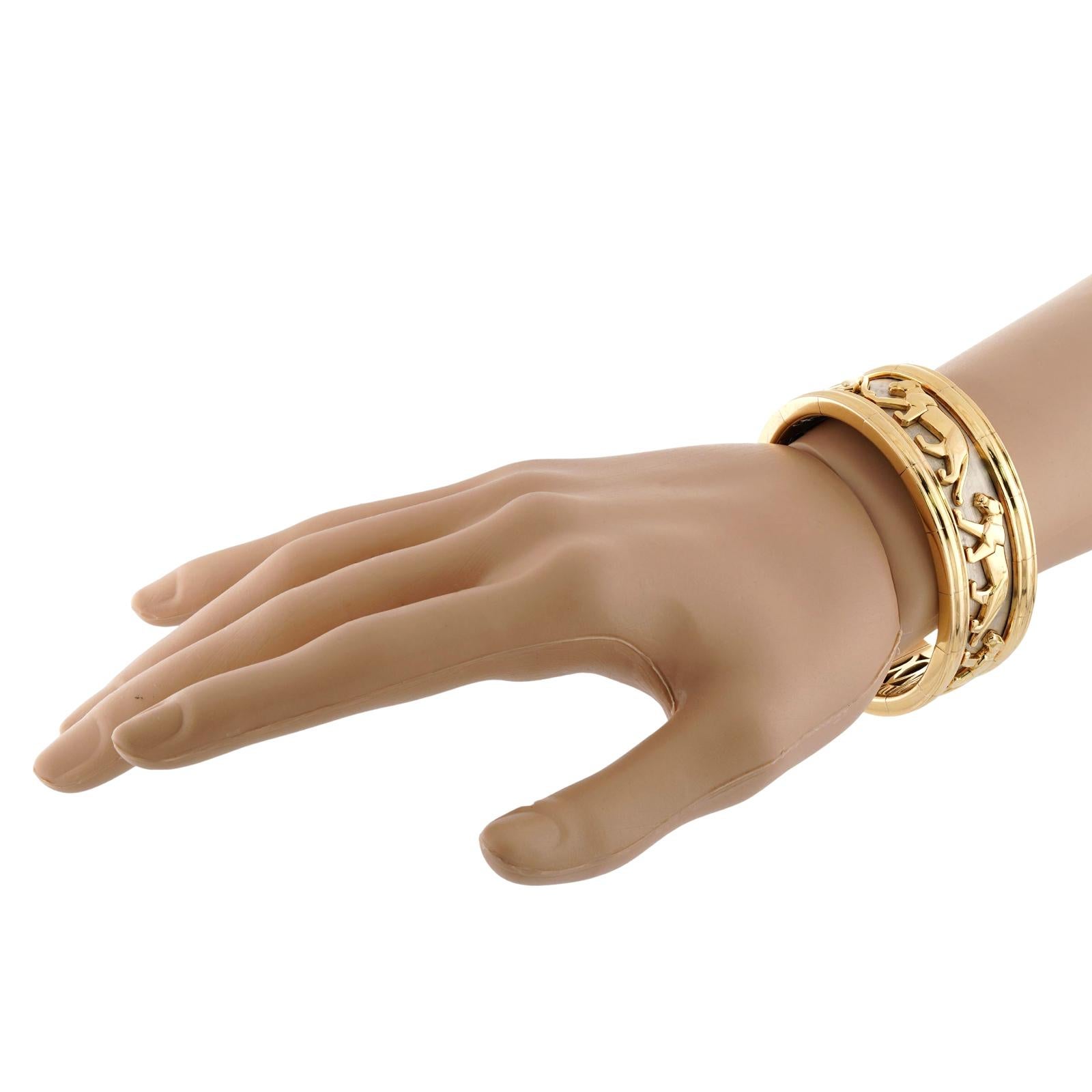 CARTIER Panthere 18k Two-Tone Gold Vintage Cuff Bracelet In Excellent Condition For Sale In New York, NY