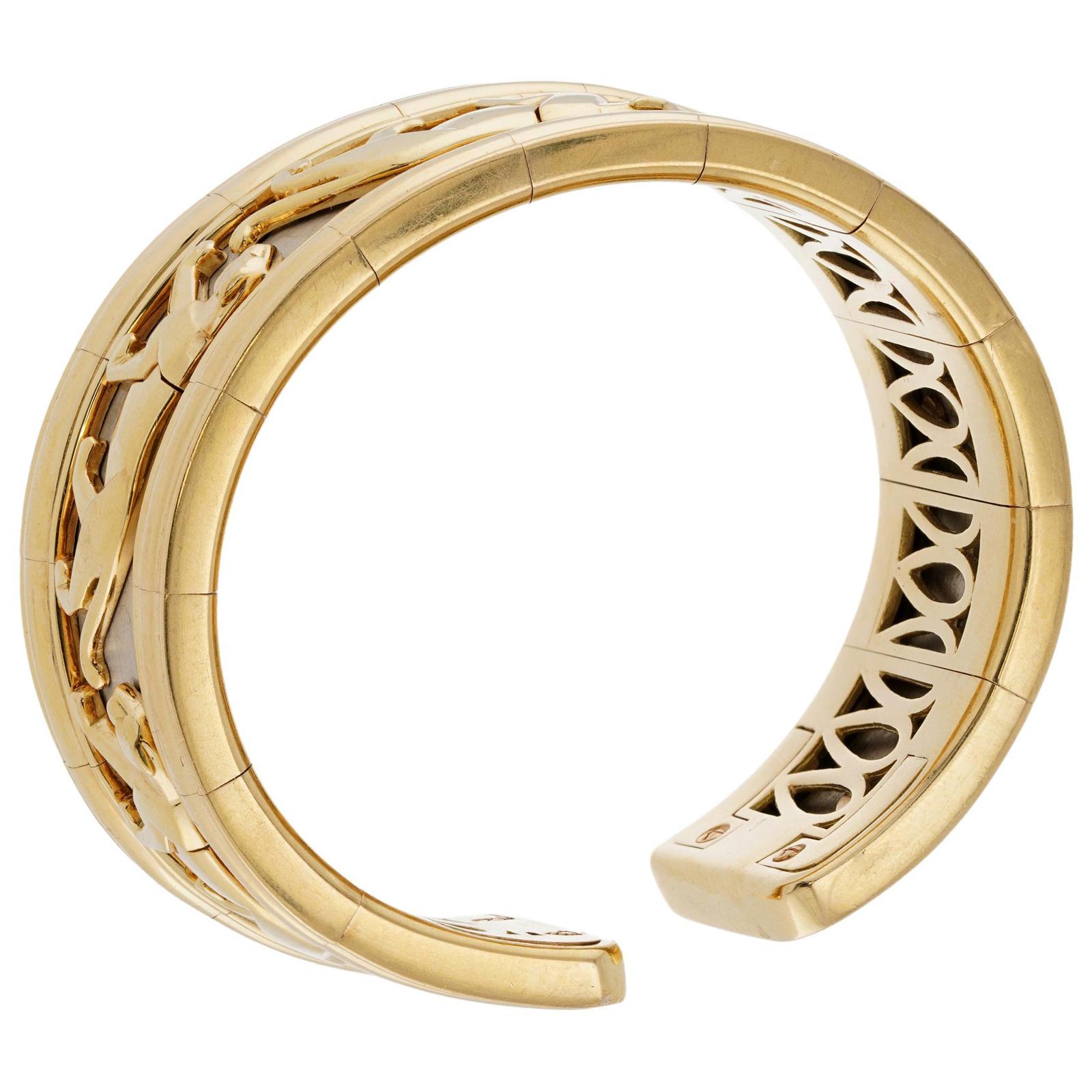 CARTIER Panthere 18k Two-Tone Gold Vintage Cuff Bracelet For Sale 3