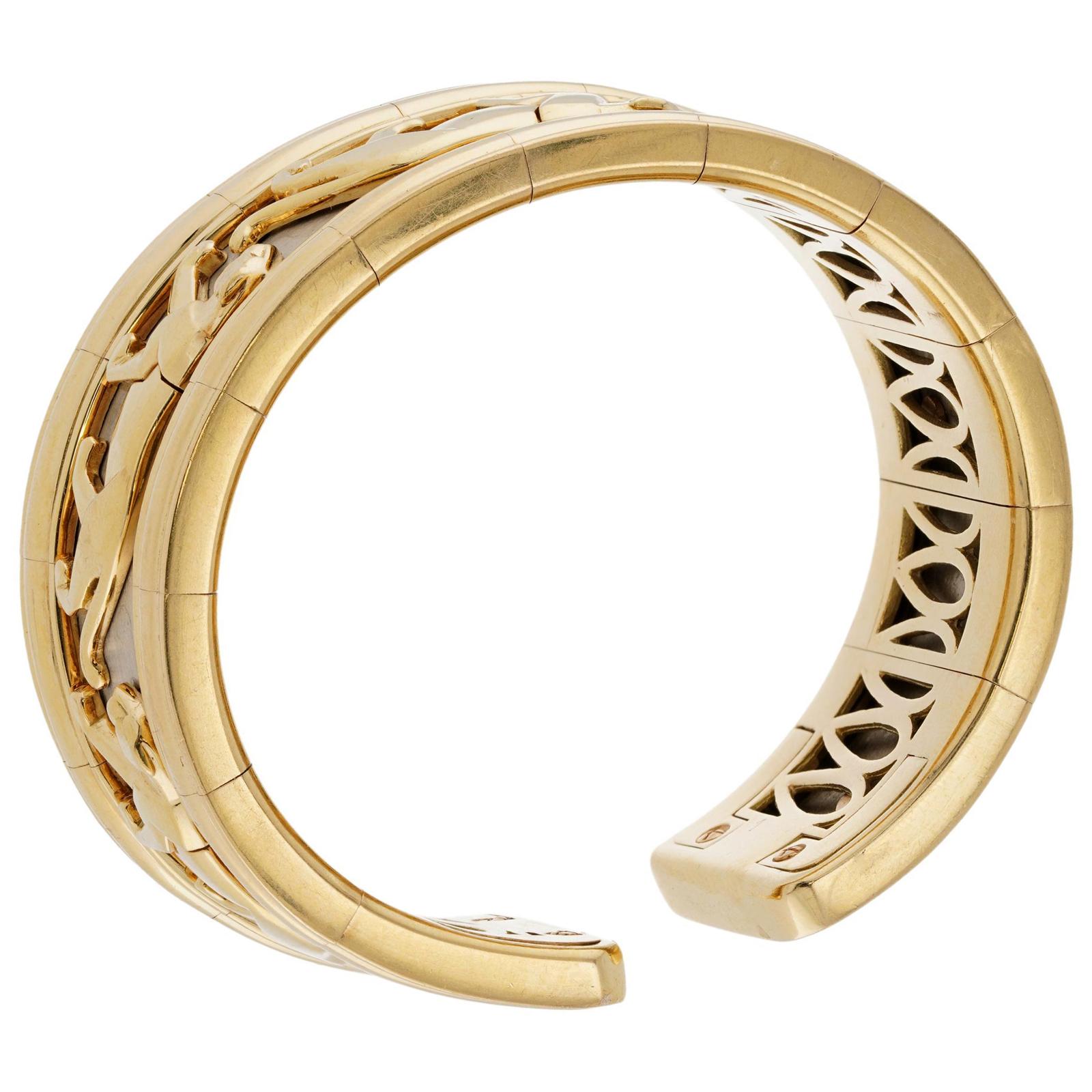 Women's or Men's CARTIER Panthere 18k Two-Tone Gold Vintage Cuff Bracelet For Sale
