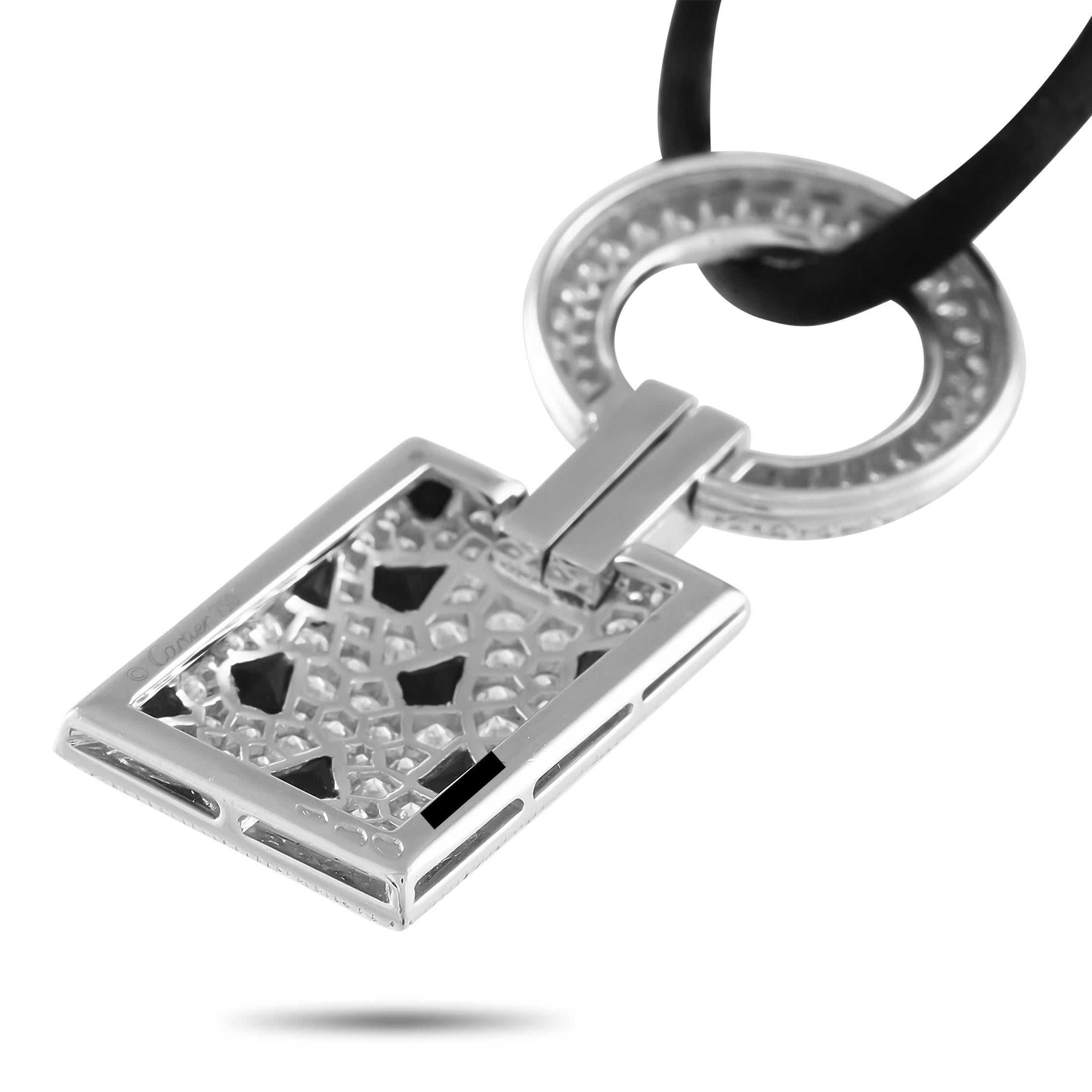 Cartier Panthere 18K White Gold 2.78ct Diamond and Onyx Pendant Necklace In Excellent Condition For Sale In Southampton, PA