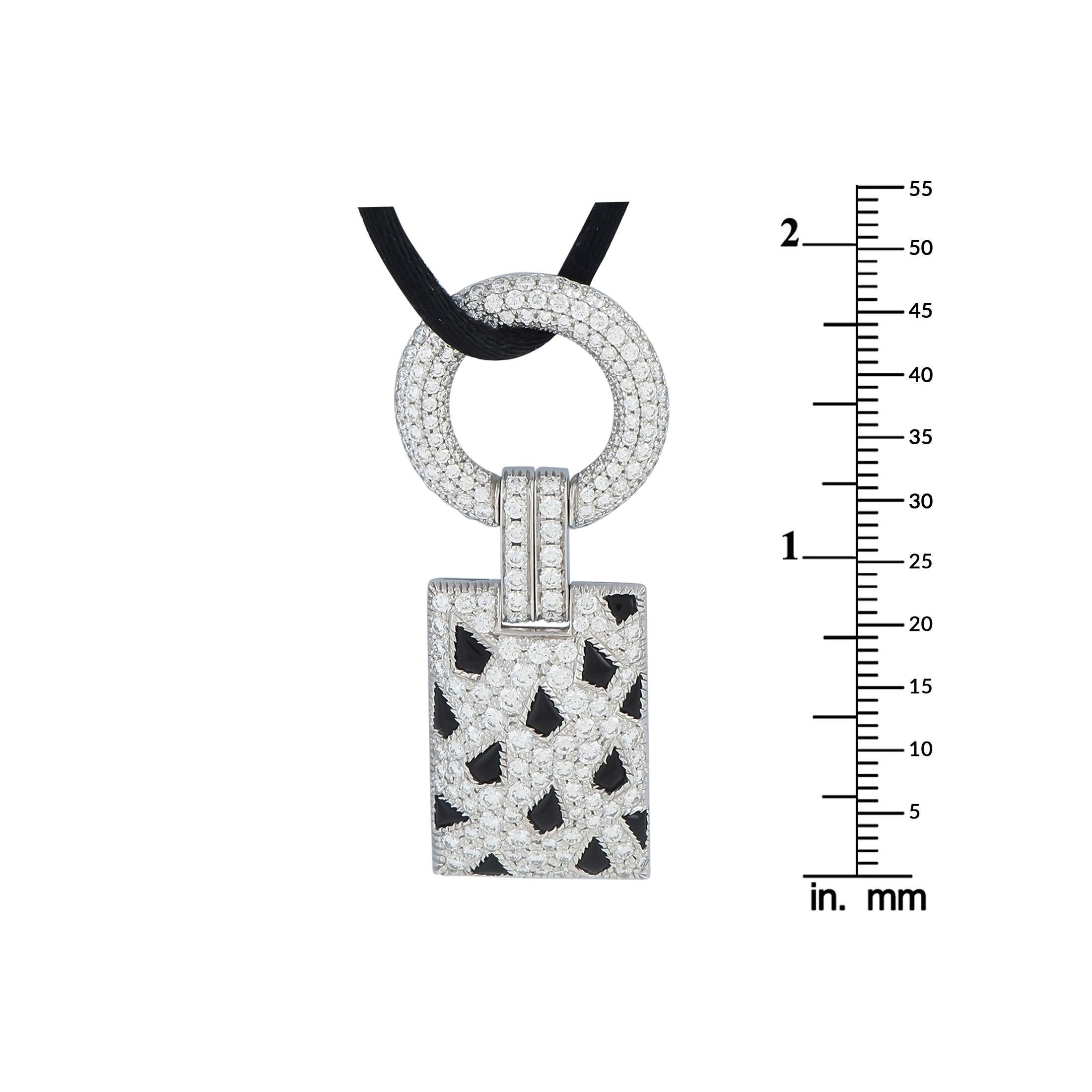 Women's Cartier Panthere 18K White Gold 2.78ct Diamond and Onyx Pendant Necklace For Sale