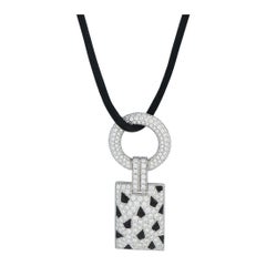 Cartier Panthere 18K White Gold 2.78ct Diamond and Onyx Pendant Necklace