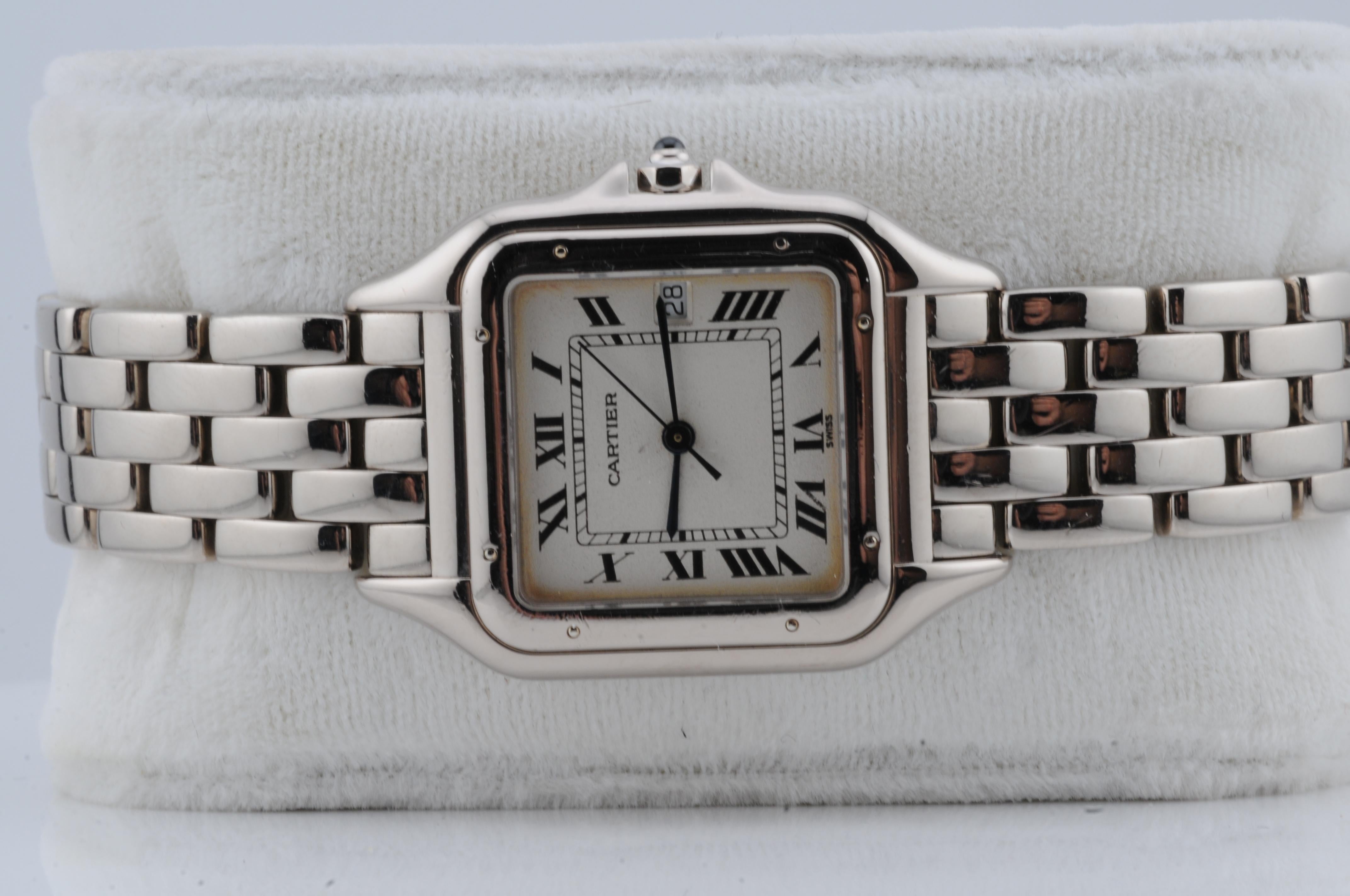 Cartier Panthère 18k White Gold 27mm Quartz 1991 Box Only, Full Links im Angebot 6