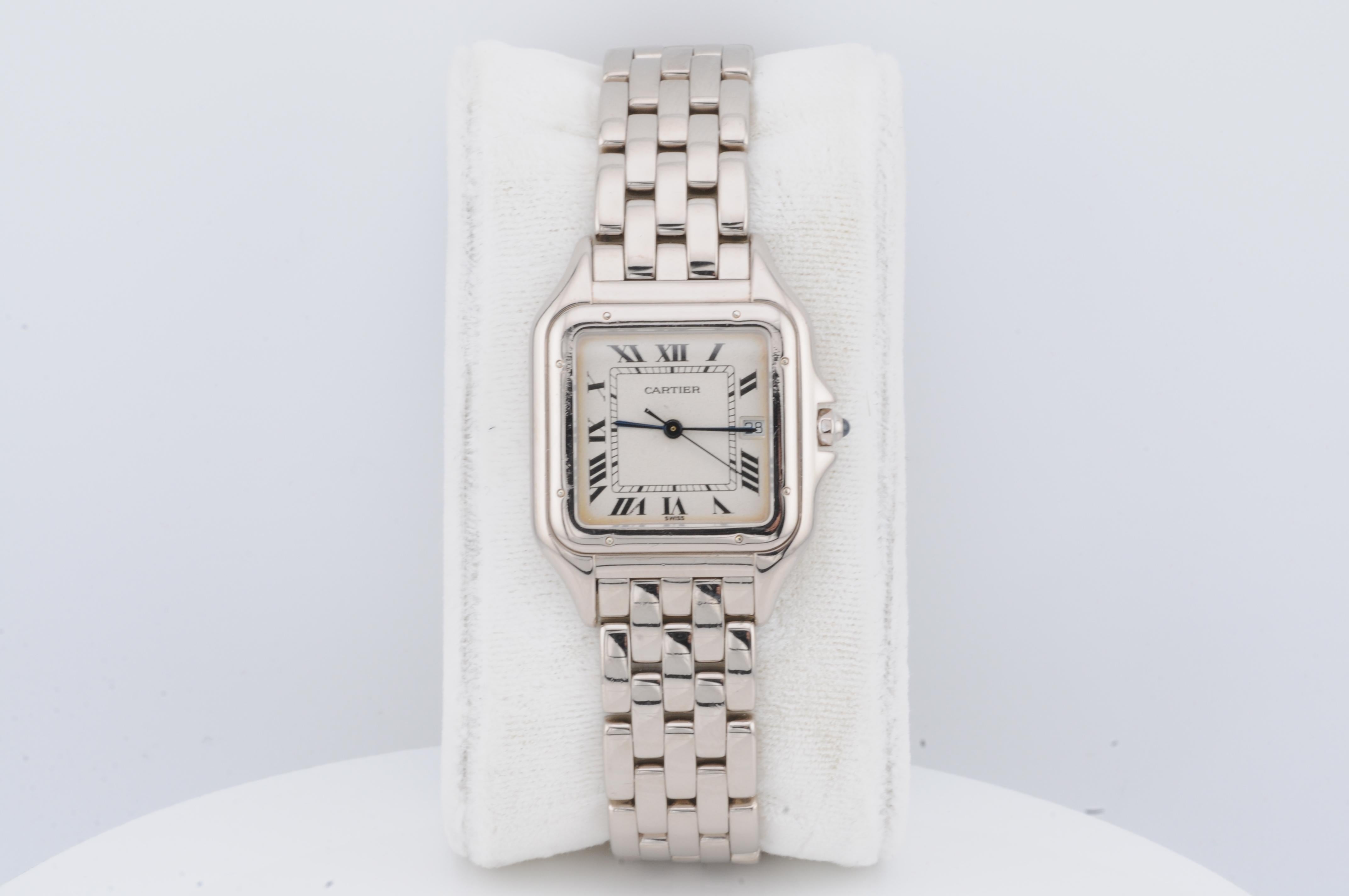 Cartier Panthère 18k White Gold 27mm Quartz 1991 Box Only, Full Links im Angebot 9