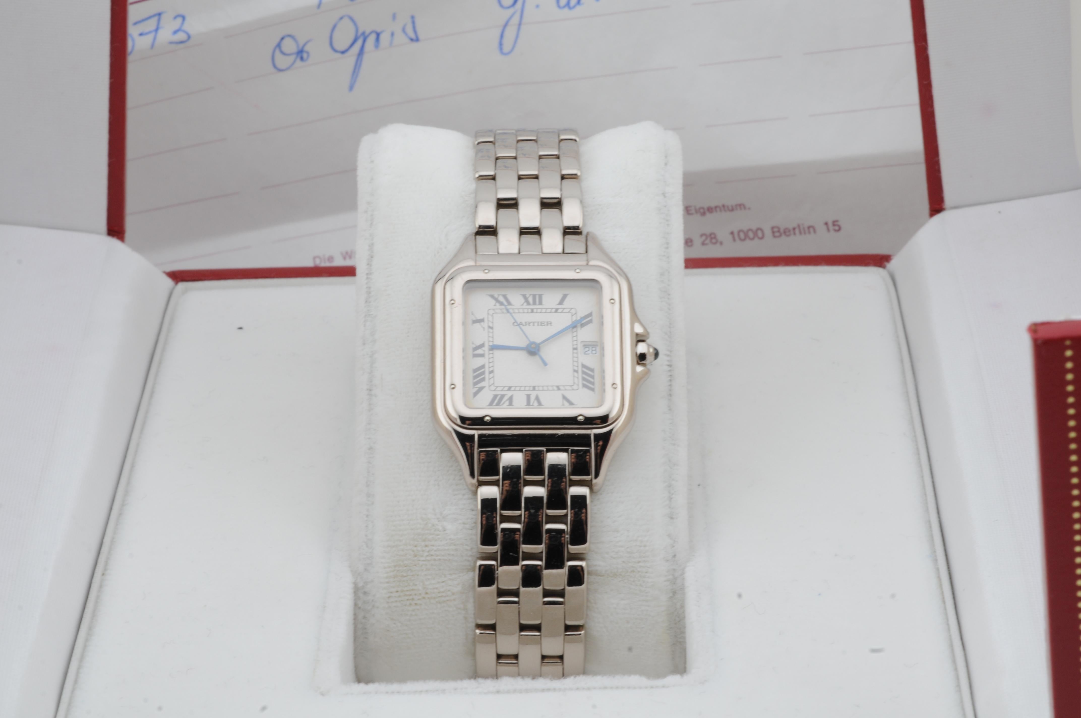 Cartier Panthère 18k White Gold 27mm Quartz 1991 Box Only, Full Links (Ästhetizismus) im Angebot