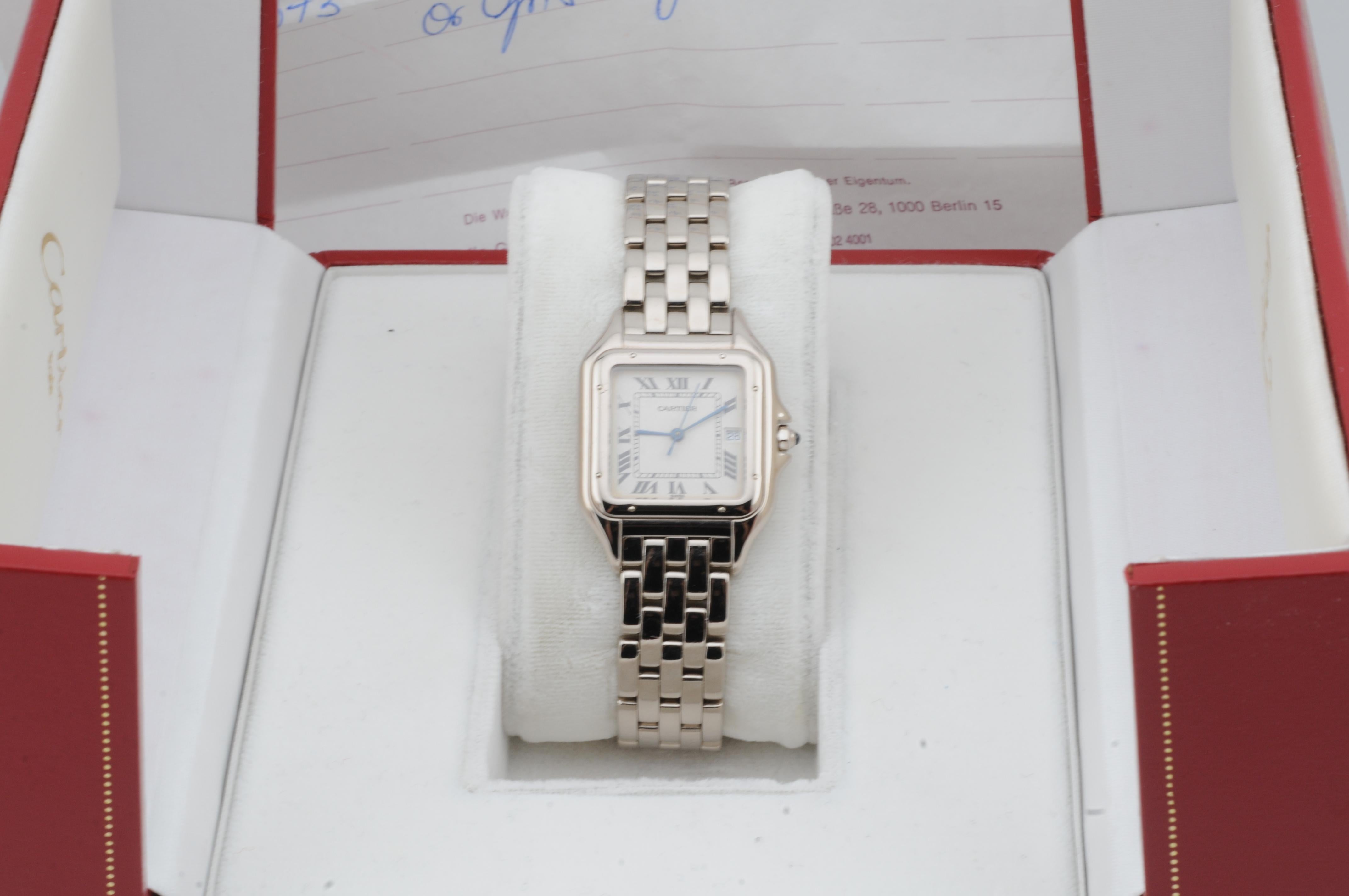 Cartier Panthère 18k White Gold 27mm Quartz 1991 Box Only, Full Links im Zustand „Gut“ im Angebot in Berlin, BE