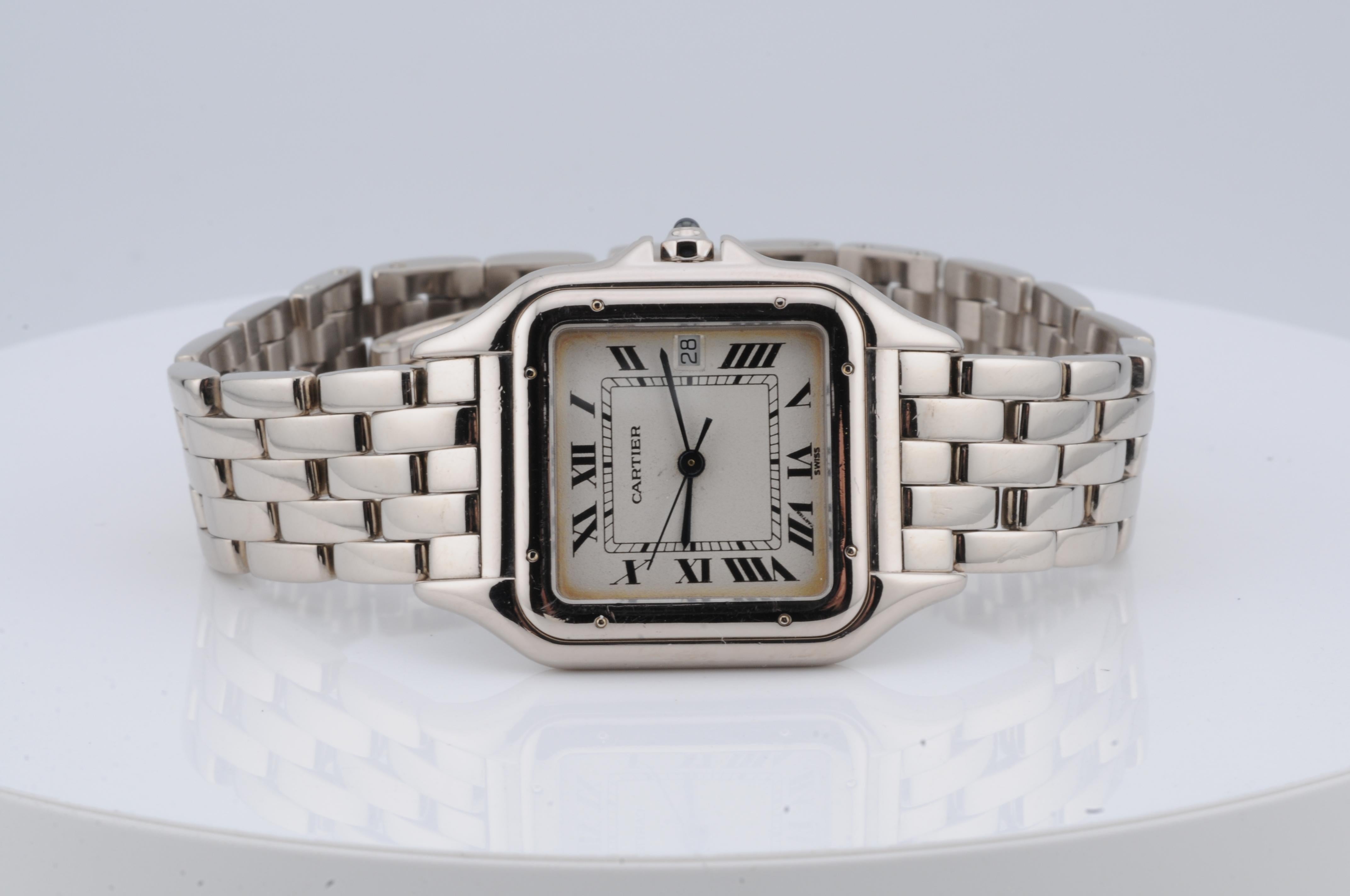 Cartier Panthère 18k White Gold 27mm Quartz 1991 Box Only, Full Links im Angebot 1
